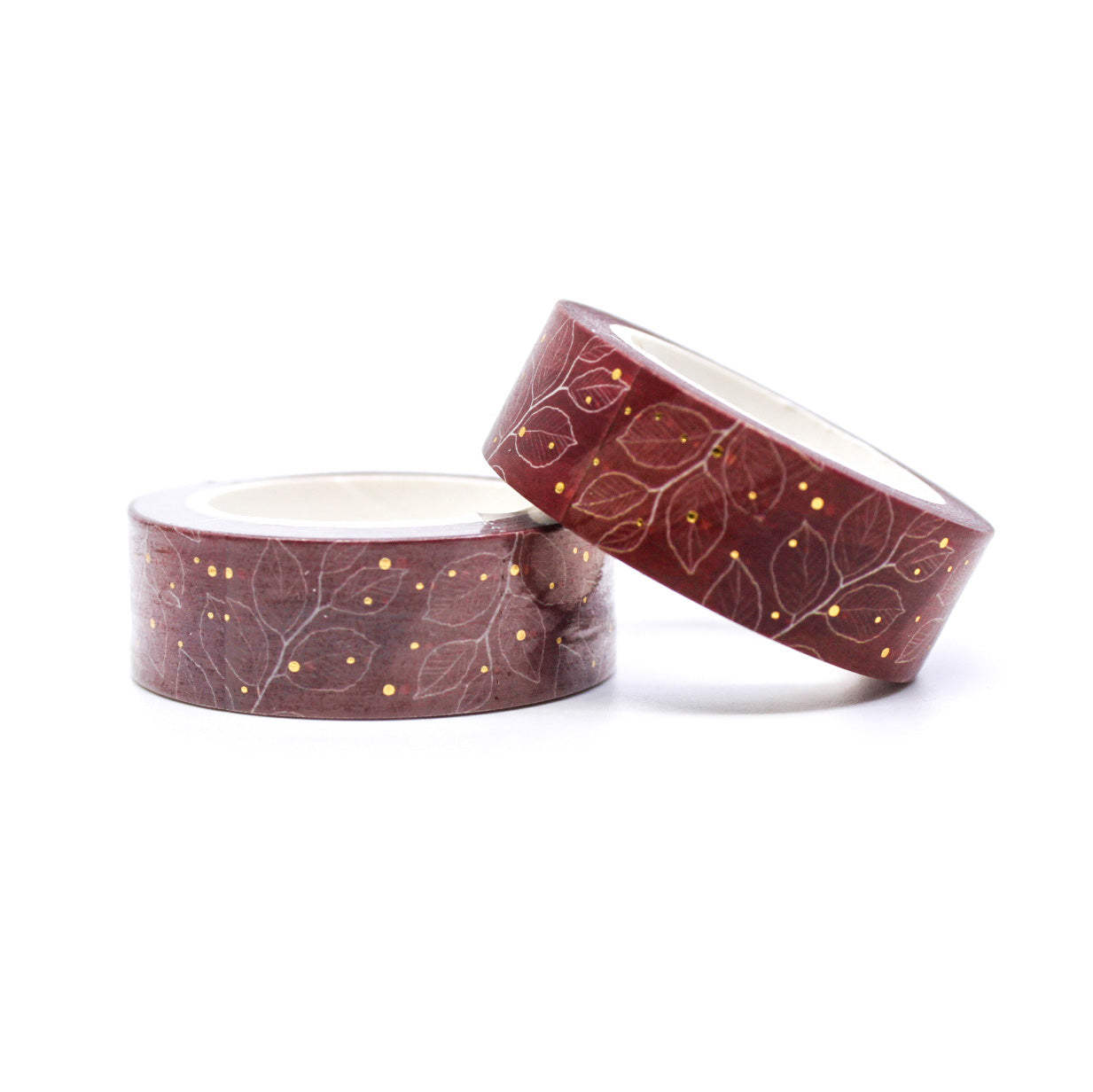 Add a touch of elegance to your projects with this exquisite washi tape. Featuring a rich maroon color with intricate gold foil leaf motifs, this tape is perfect for adding a luxurious accent to your crafts. This tape is sold at BBB Supplies Craft Shop.