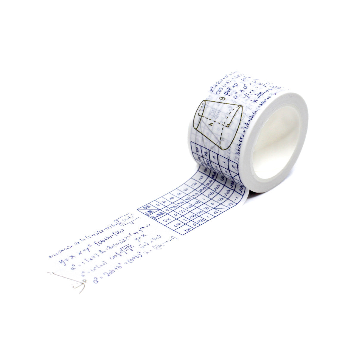 Mathematics, Chemistry, and Geometry Washi Tape set, a creative blend of symbols, formulas, and geometric shapes perfect for science, math, or academic-themed projects. This tape is sold at BBB Supplies Craft Shop.