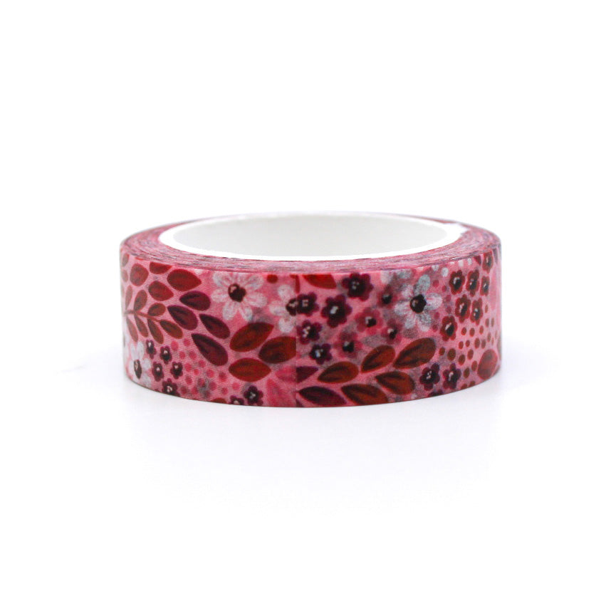 Modern Sangria Red Floral Washi Tape: Vibrant red tape featuring stylish floral patterns, perfect for enhancing your planners, scrapbooks, and crafts with a bold, elegant touch. This tape is from Elyse Breanne Designs and sold at BBB Supplies Craft Shop.