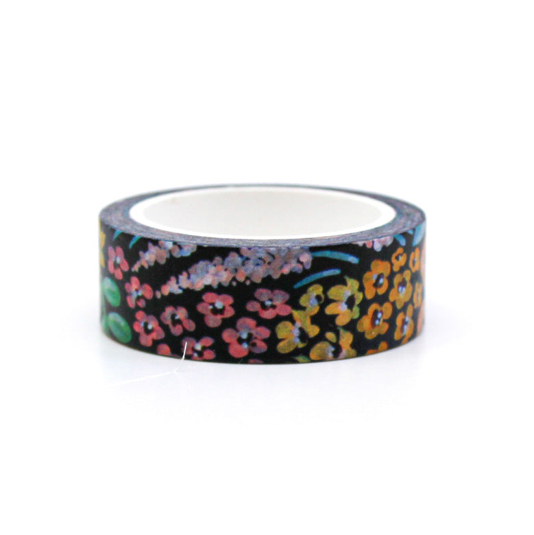 Modern Black Floral Washi Tape: Elegant black tape with contemporary floral designs, ideal for adding a sophisticated touch to your planners, scrapbooks, and craft projects. This tape is from Elyse Breanne Designs and sold at BBB Supplies Craft Shop.
