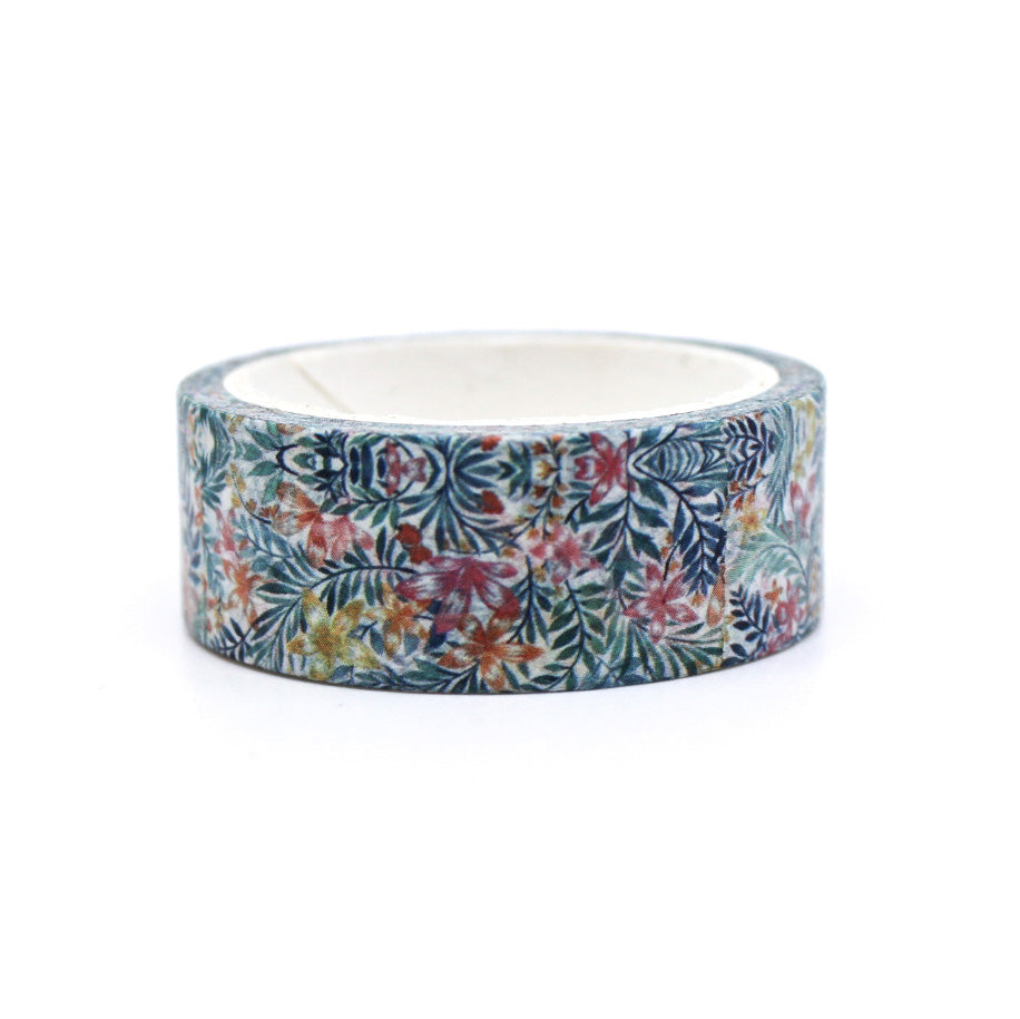 A vibrant washi tape featuring contemporary tropical leaf and floral designs, perfect for adding a fresh, exotic flair to your planners, journals, and crafting projects. This tape is sold at BBB Supplies Craft Shop.