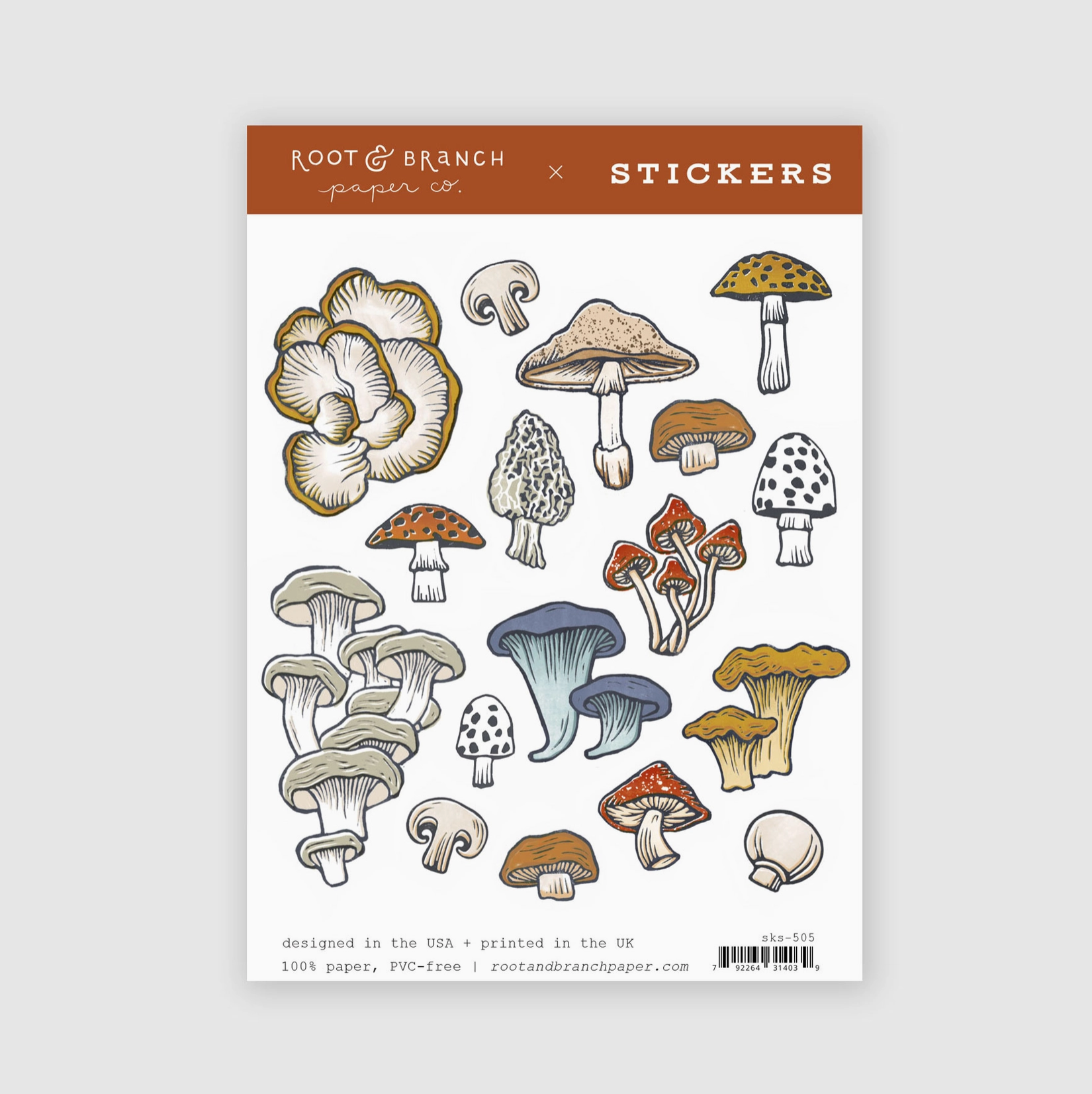 Mushroom and Fungi Sticker sheets featuring woodland animals, greenery, mushrooms, and nature-themed illustrations perfect for journals, planners, and crafting.