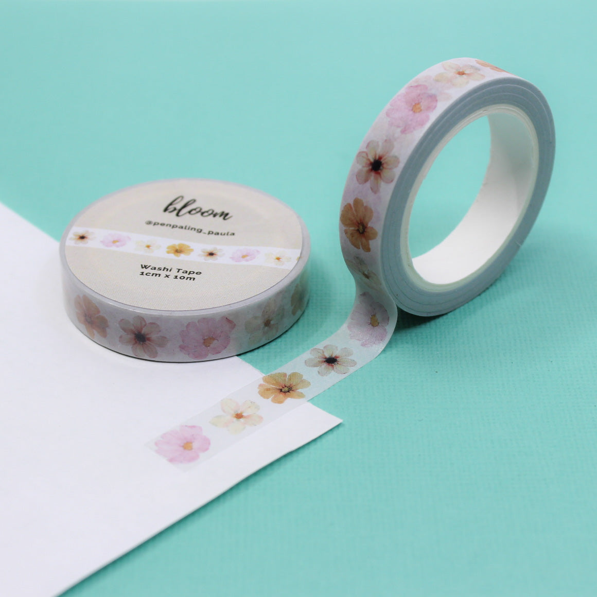 "Thin Bloom Floral Washi" features delicate floral patterns, perfect for adding a subtle, elegant touch to your planners, journals, and crafts.