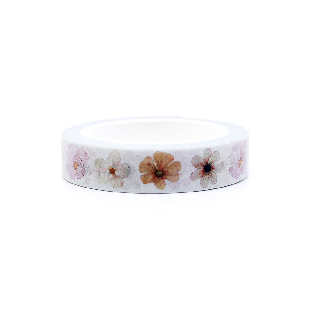 "Thin Bloom Floral Washi" features delicate floral patterns, perfect for adding a subtle, elegant touch to your planners, journals, and crafts.