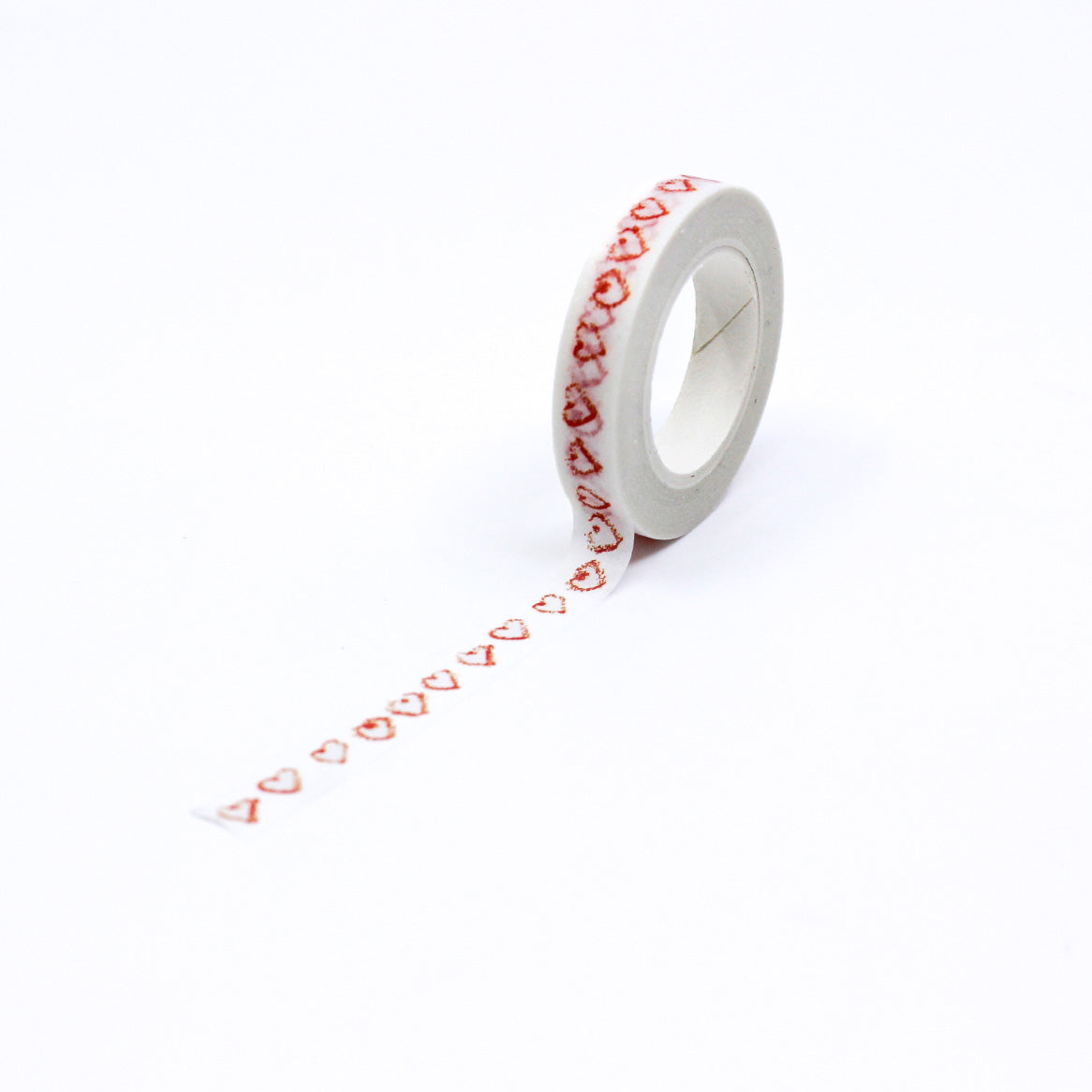 Elevate your projects with our Narrow Red Sketchy Hearts Border Washi Tape, adorned with charming and hand-drawn heart patterns. Ideal for adding a touch of playful romance to your crafts. This tape is sold at BBB Supplies Craft Shop.