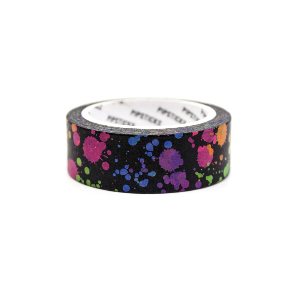 This Neon Paint Splatter Pattern Washi Tape is a bold and energetic addition to your craft and stationery collection. With vivid neon colors spraypaint splattered across the black background, it brings a lively, artistic flair to your planners, journals, and scrapbooking projects.