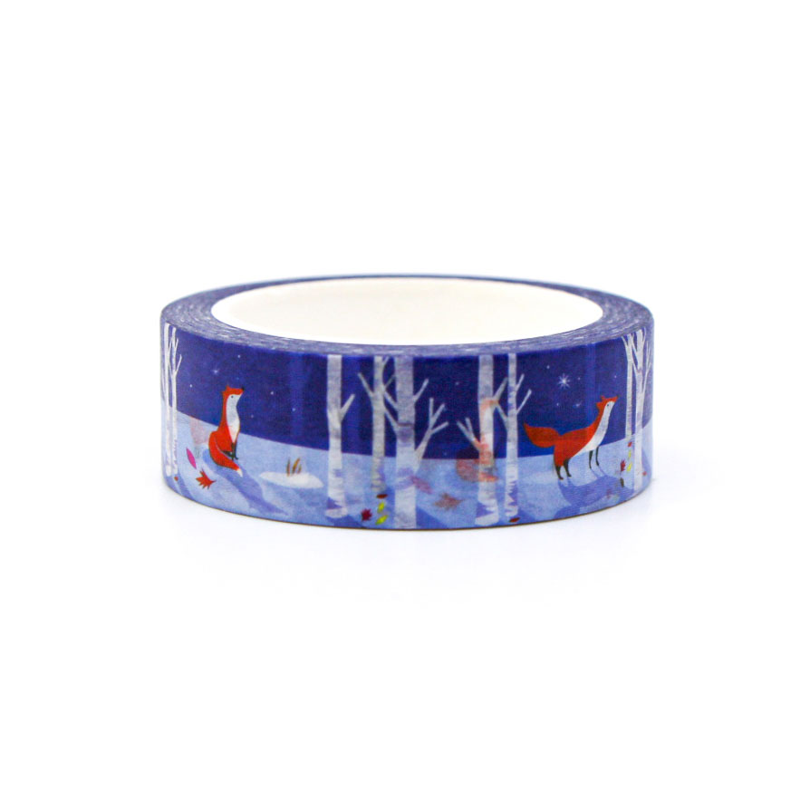Woodland fox washi tape in midnight blue tones — perfect for journaling and crafts.