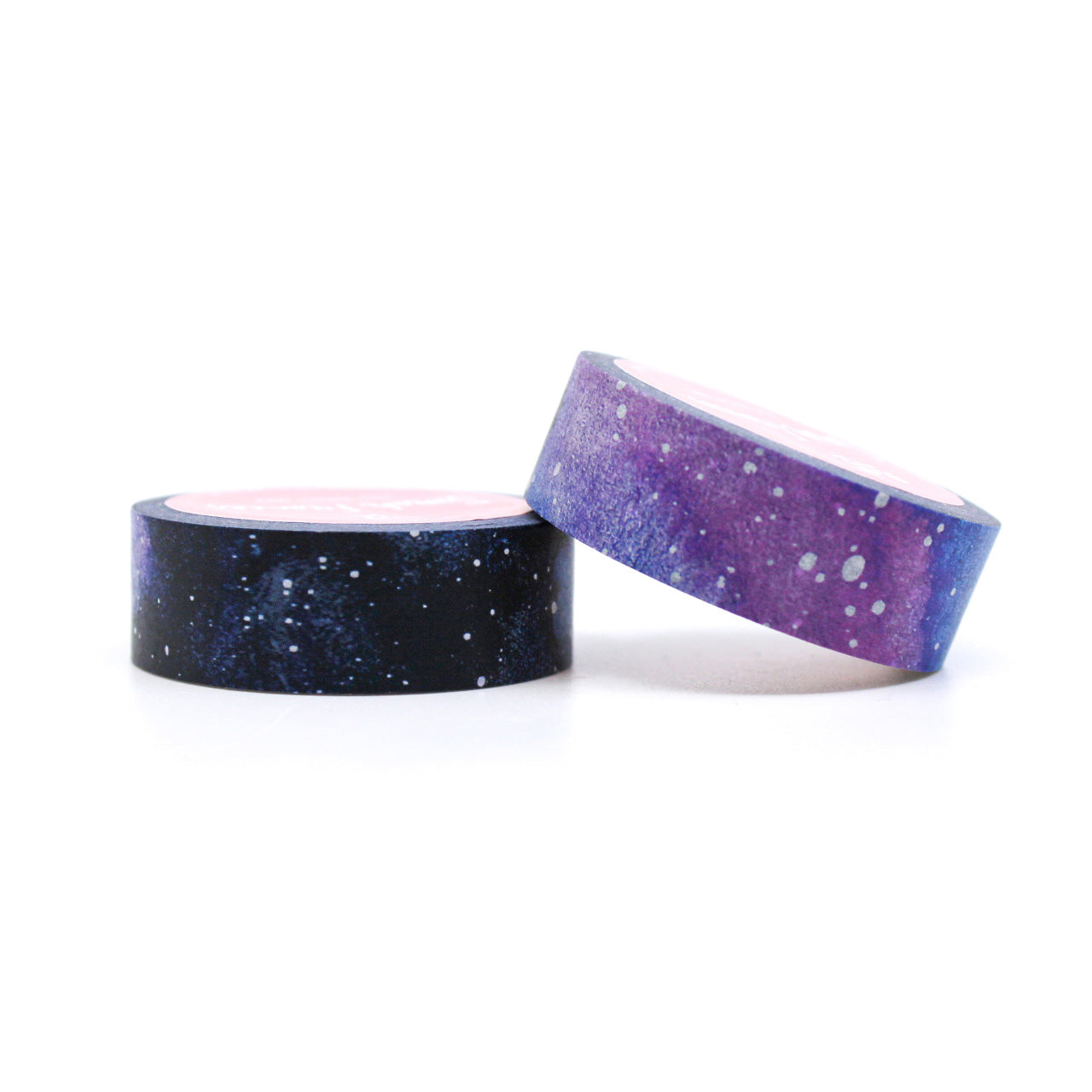 This washi tape is a purple and blue galaxy night sky with stars. It is from Sarah Frances Designs and sold at BBB Supplies Craft Shop.