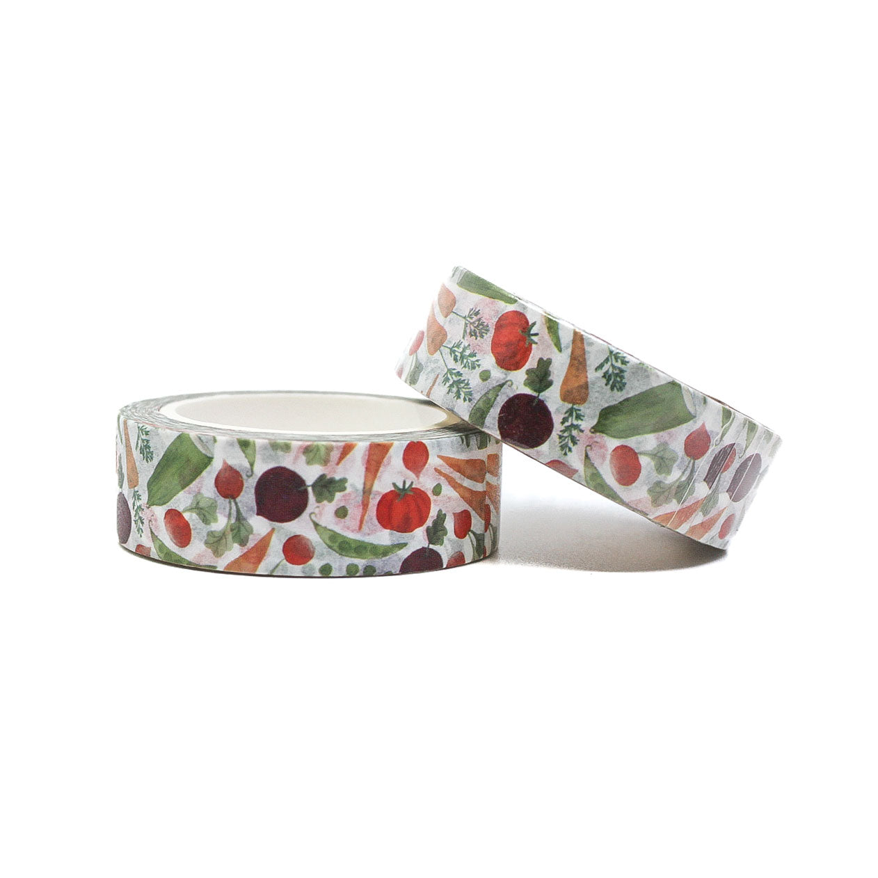 Washi tape features cute, colorful illustrations of vegetables like carrots, broccoli, tomatoes, and bell peppers, ideal for meal planning and adding a playful, healthy touch to your crafts.