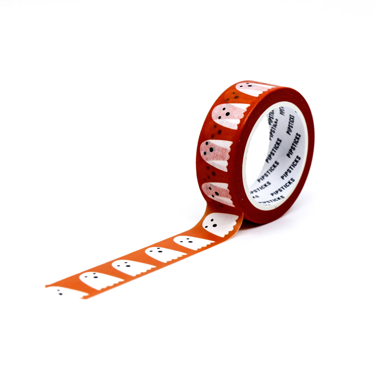Orange Ghost Lineup Washi Tape with cute white ghosts on a vibrant orange background, perfect for Halloween crafts, planners, and DIY decorations.