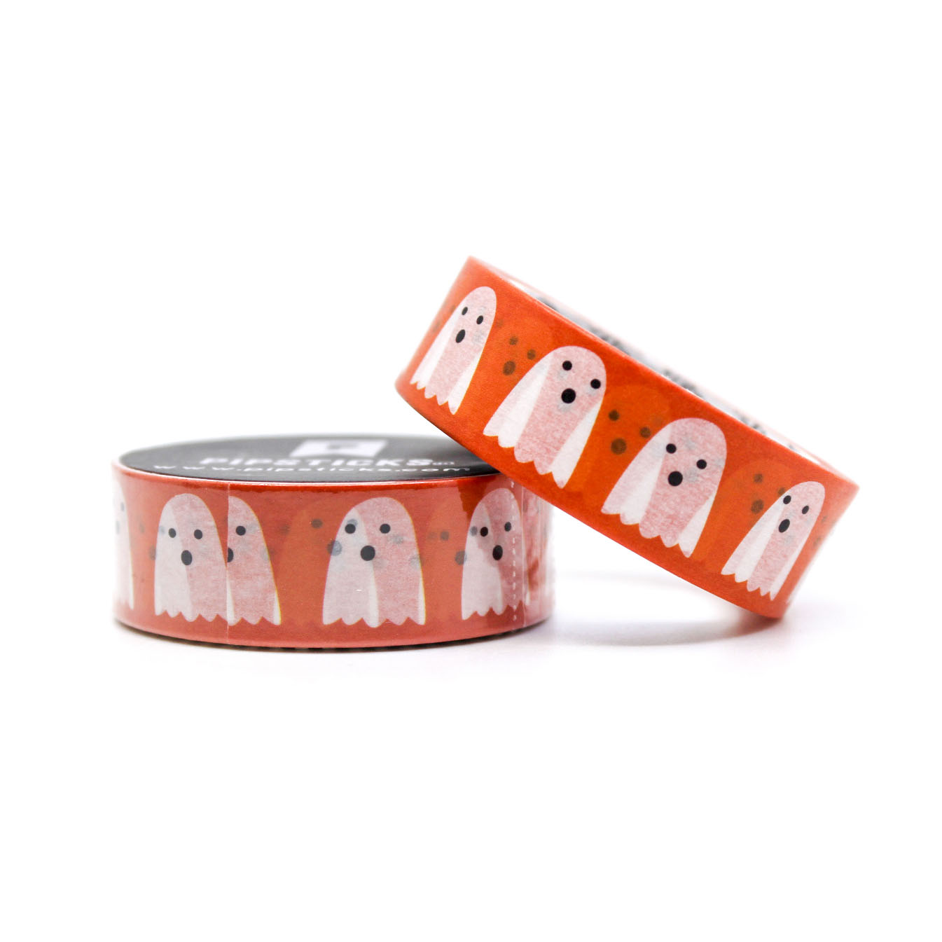 Orange Ghost Lineup Washi Tape with cute white ghosts on a vibrant orange background, perfect for Halloween crafts, planners, and DIY decorations.