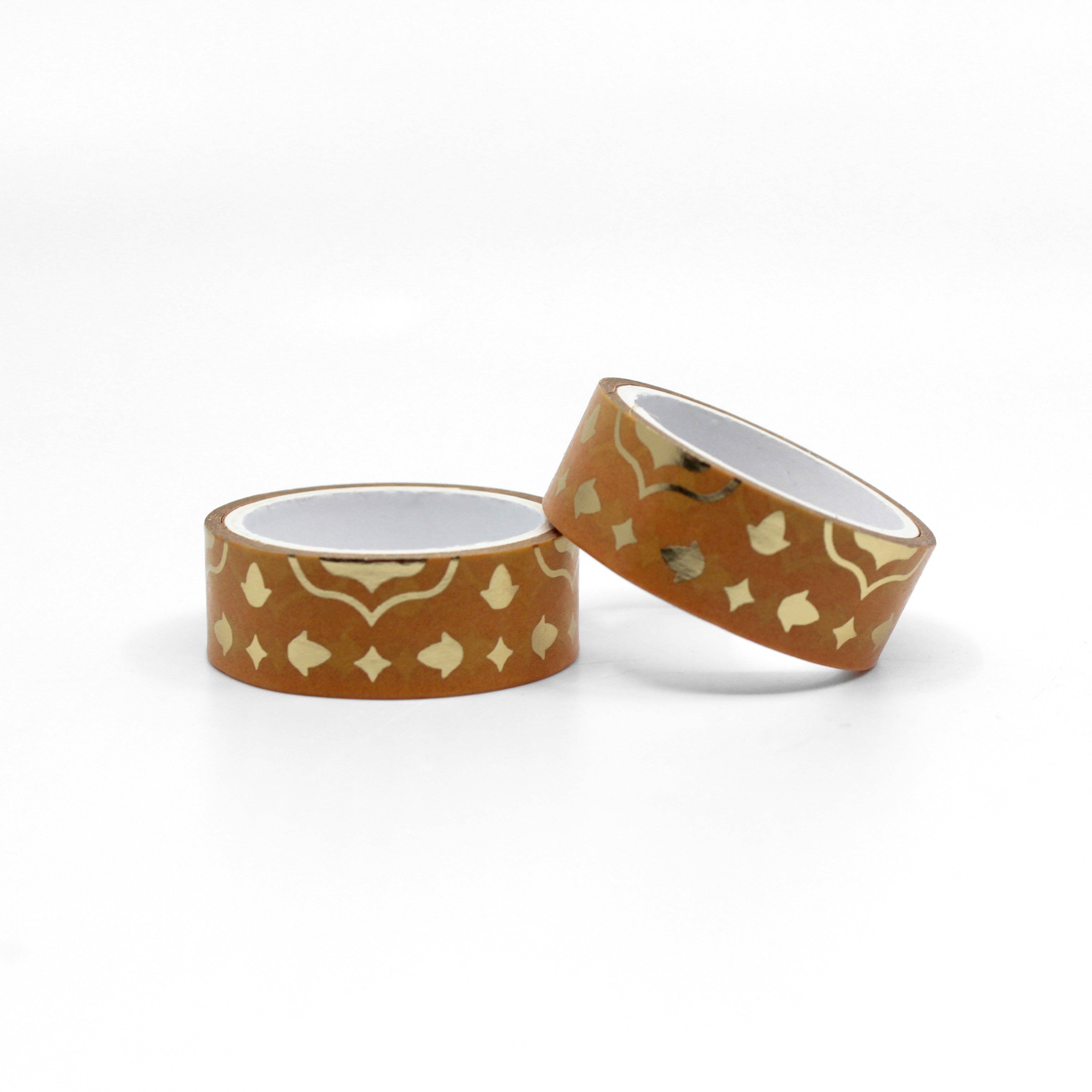 Add a touch of spirituality and elegance to your crafts with our Orange Gold Foil Hamsa Hand Washi Tape. Featuring a beautifully detailed Hamsa Hand design in vibrant orange with shimmering gold foil accents, perfect for a stylish and meaningful accent. This tape is sold at BBB Supplies Craft Shop.