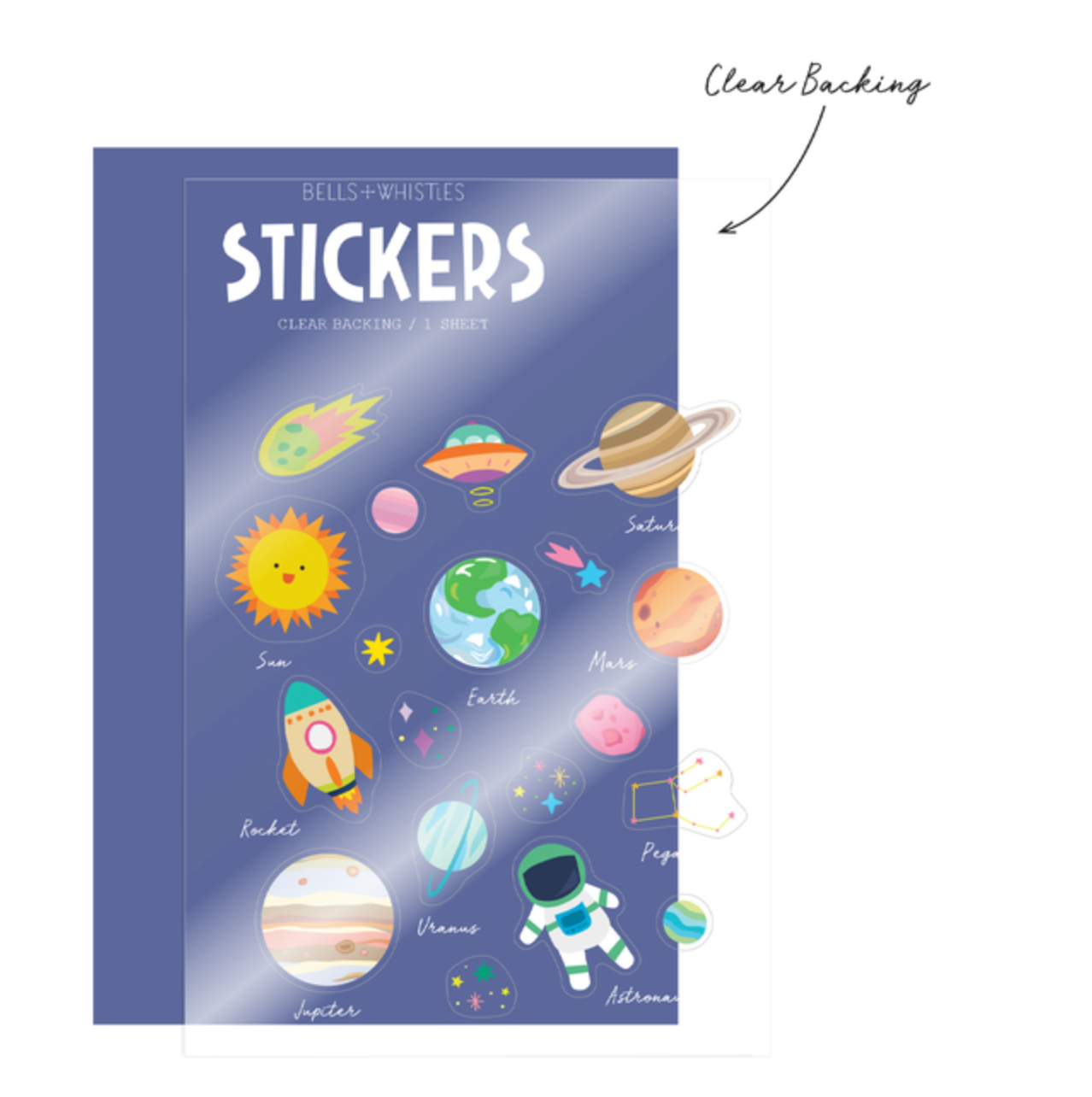 Galaxy-themed stickers for journaling, scrapbooking, and crafts with clear backing