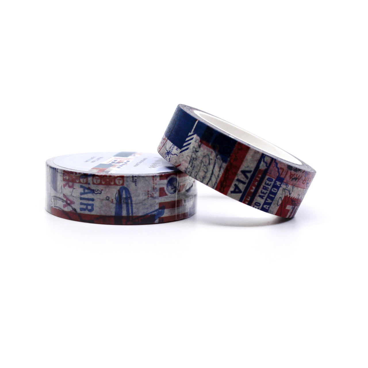 "Par Avion Air Mail Washi Tape" features classic red and blue airmail stripes with elegant 'Par Avion' text, adding a vintage, international flair to your letters, journals, planners, and craft projects. Perfect for mail art enthusiasts and those who love timeless, travel-inspired designs.