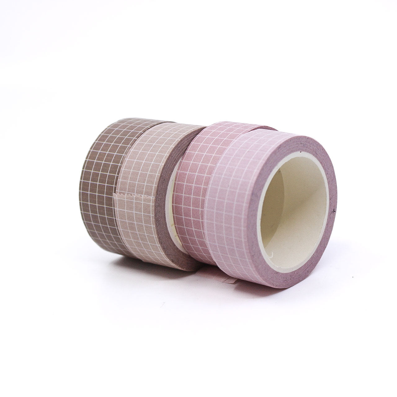 Soft neutrals grid washi tape in shades of soft pink, blush, light tan, and brown, featuring a minimalist grid pattern perfect for elegant and organized crafts.