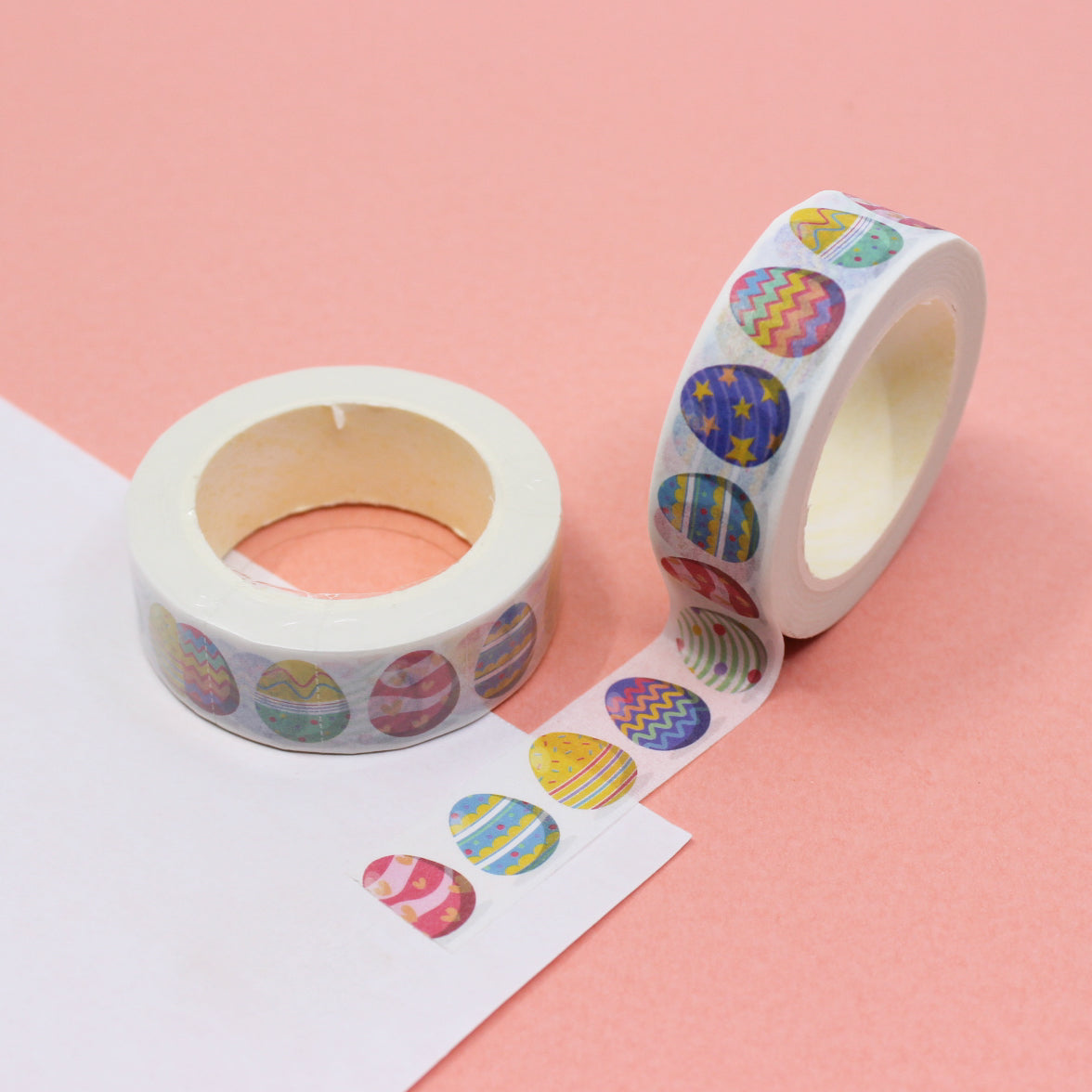Patterned Easter Egg Washi Tape: Decorate your Easter projects with this charming washi tape featuring a variety of colorful and patterned Easter eggs, perfect for adding a festive touch to cards, gifts, and decorations. This tape is sold at BBB Supplies Craft Shop.