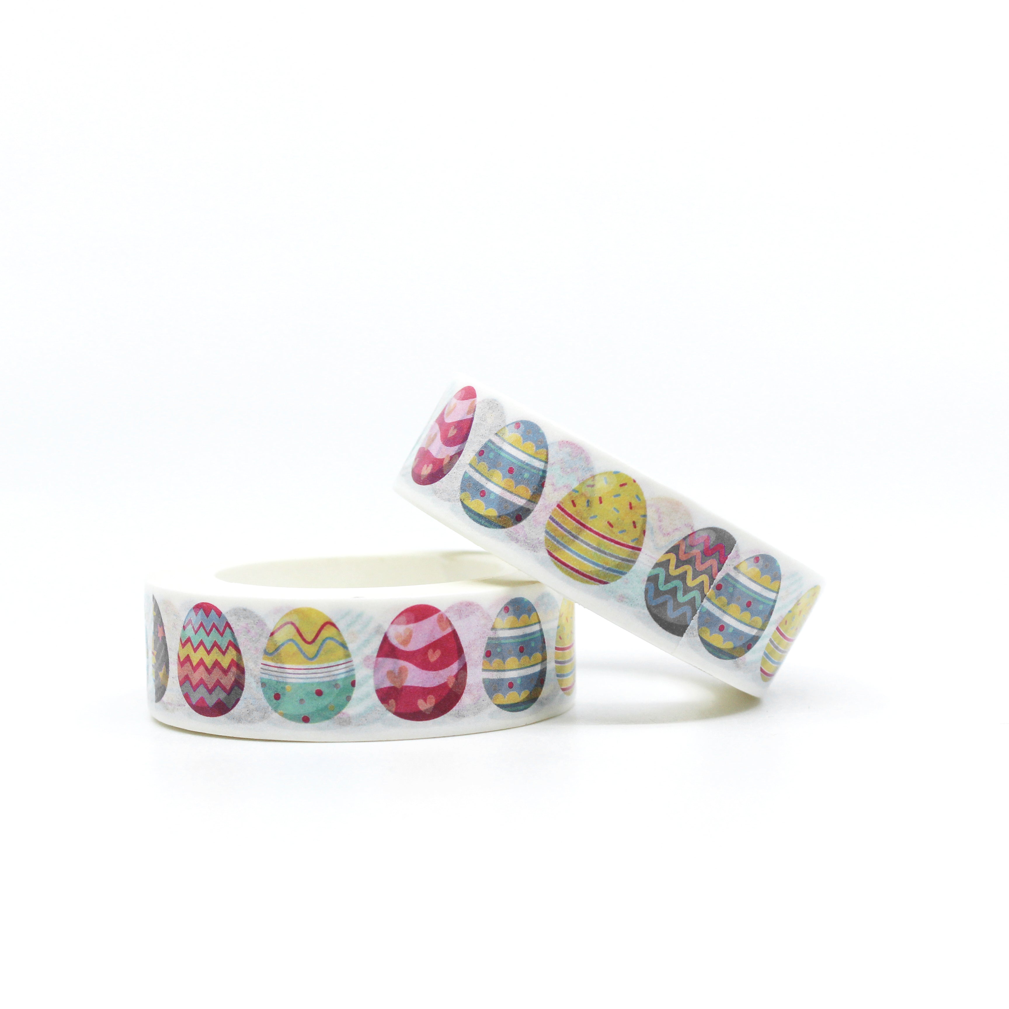 Patterned Easter Egg Washi Tape: Decorate your Easter projects with this charming washi tape featuring a variety of colorful and patterned Easter eggs, perfect for adding a festive touch to cards, gifts, and decorations. This tape is sold at BBB Supplies Craft Shop.