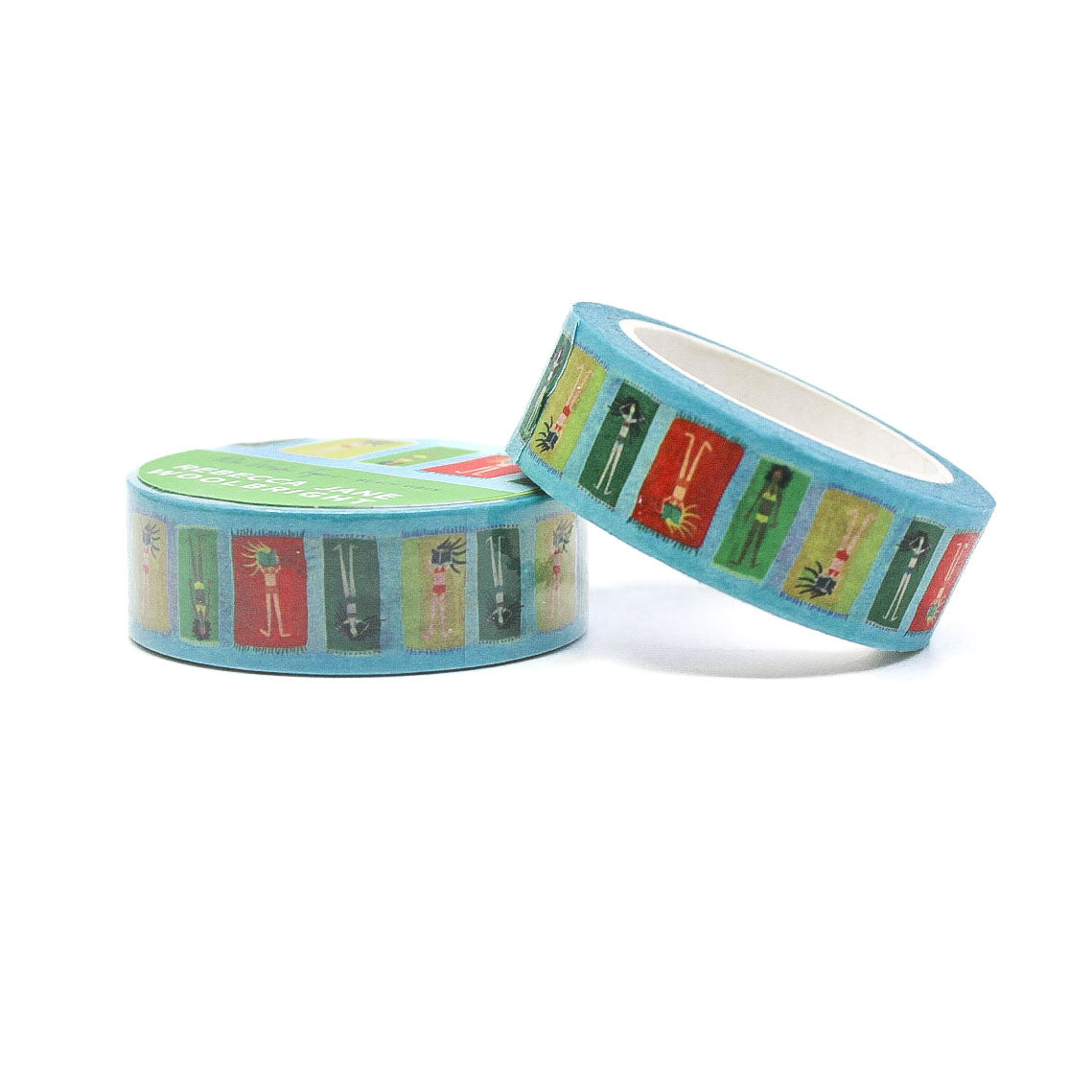 Two rolls of decorative tape with beach sunbathers with colorful designs on a white background