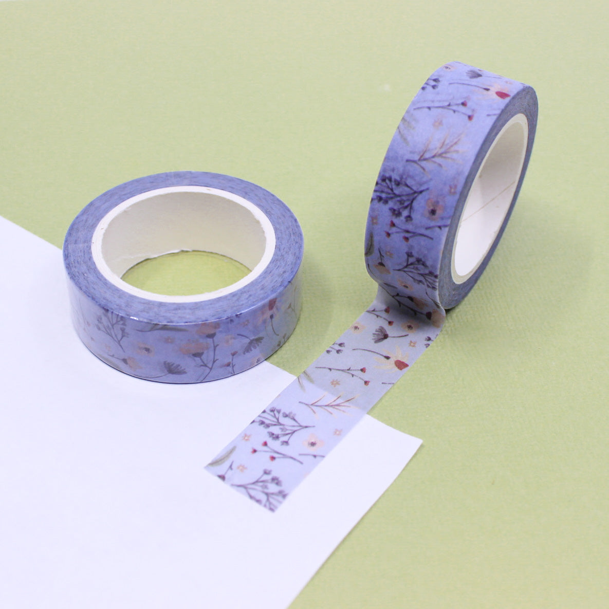 Add a touch of delicate charm to your crafts with this periwinkle blue wild flowers washi tape. Perfect for bringing a floral flourish to your journals, scrapbooks, and more. This tape is sold at BBB Supplies Craft Shop.