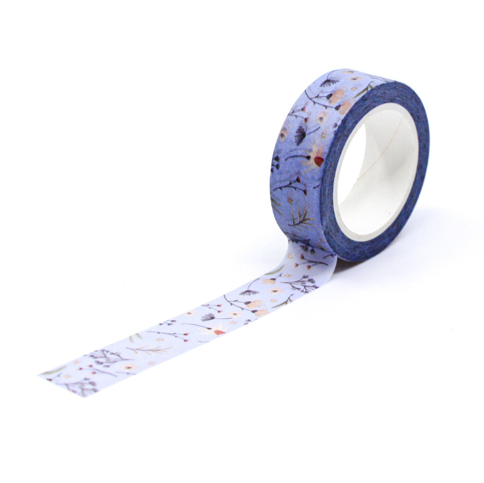 Add a touch of delicate charm to your crafts with this periwinkle blue wild flowers washi tape. Perfect for bringing a floral flourish to your journals, scrapbooks, and more. This tape is sold at BBB Supplies Craft Shop.