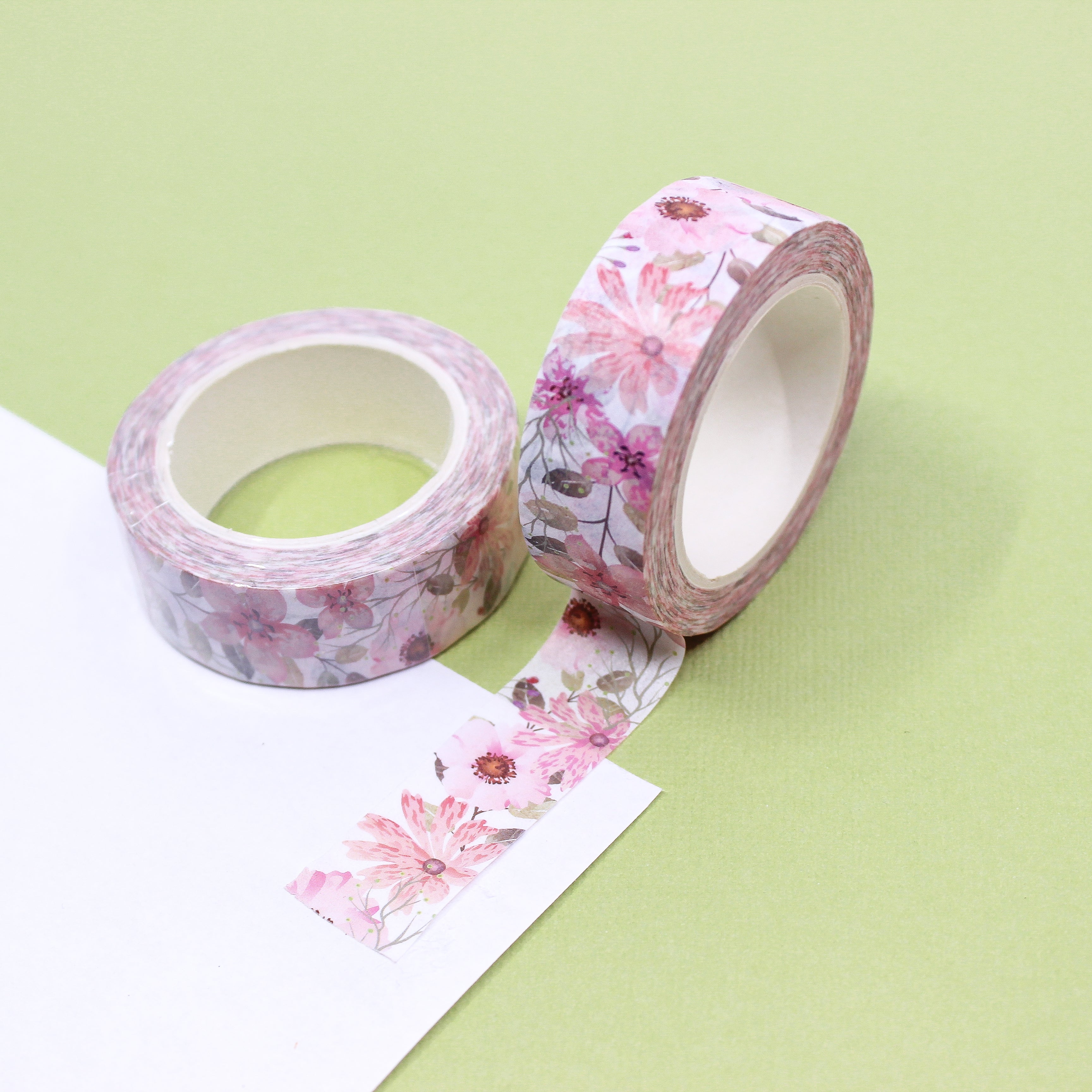 Elevate your projects with our captivating pink floral washi tape, showcasing charming flower motifs that bring a sense of freshness and vibrancy to your crafts. This tape is sold at BBB Supplies Craft Shop.