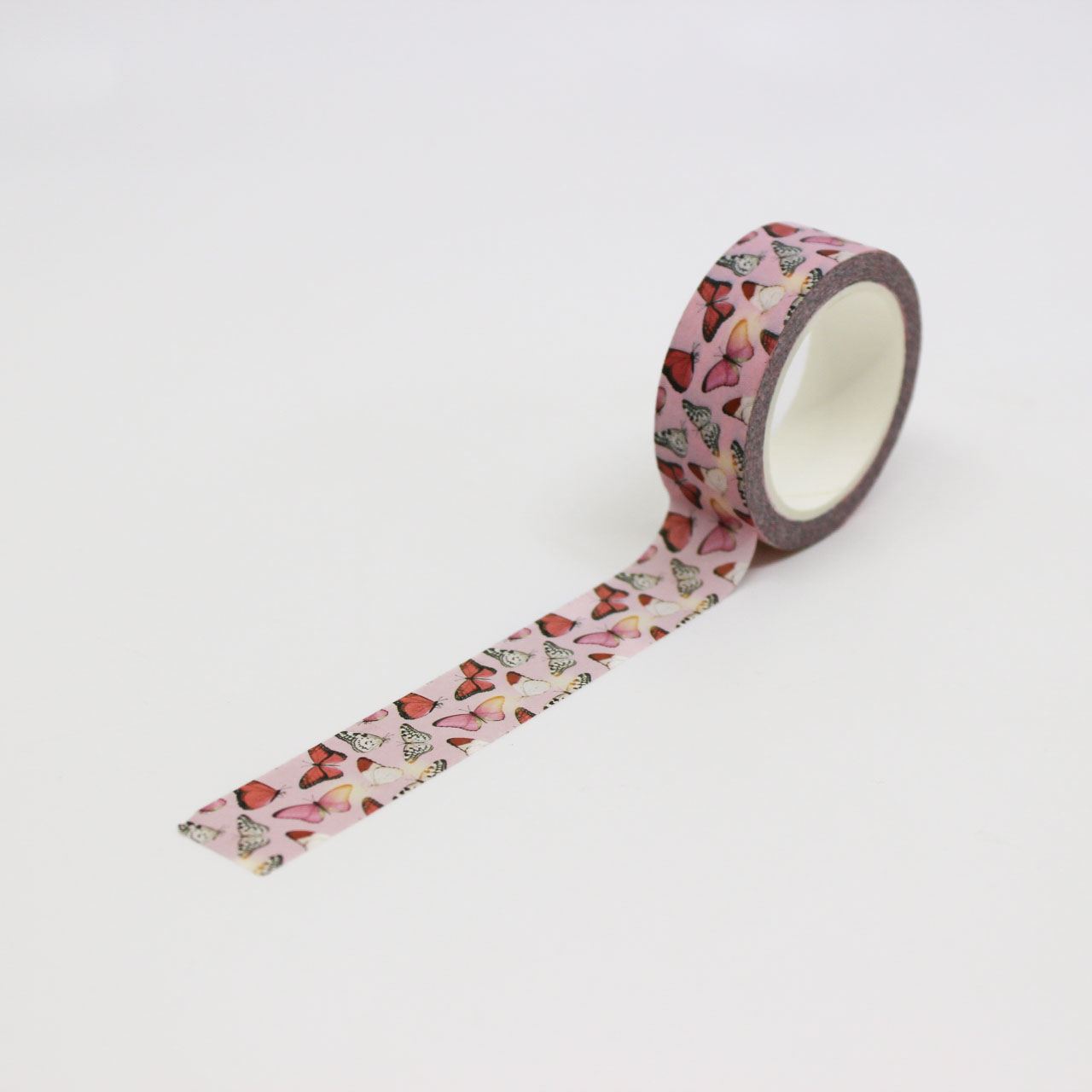 This bright and colorful washi tape features delicate pink butterflies, perfect for adding a whimsical and feminine touch to your crafts and journals. This tape is sold at BBB Supplies Craft Shop.