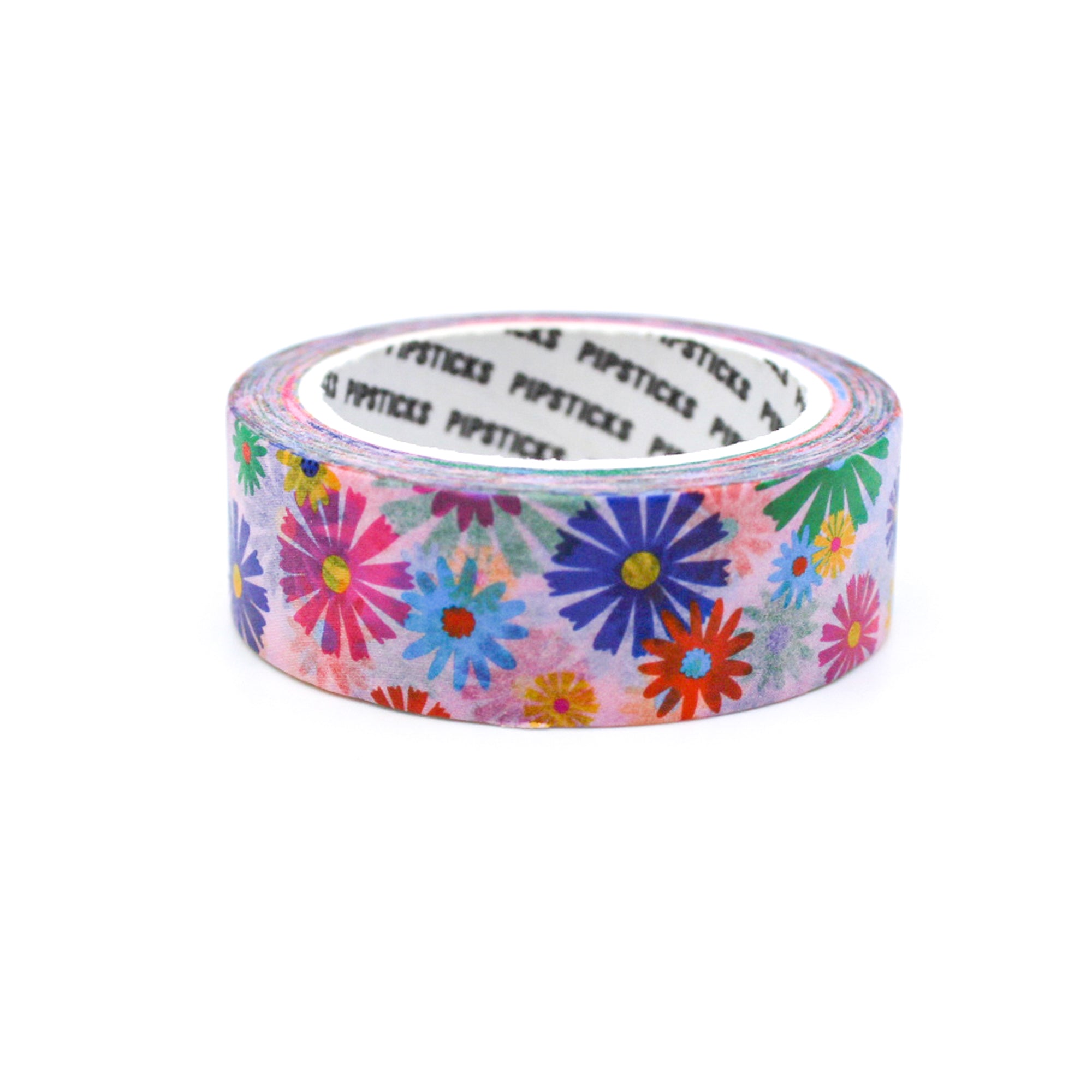 Infuse your creations with the spirit of flower power using our washi tape, featuring a lively combination of colorful flowers on a pink background, evoking a sense of positivity and retro charm. This tape is sold at BBB Supplies Craft Shop.