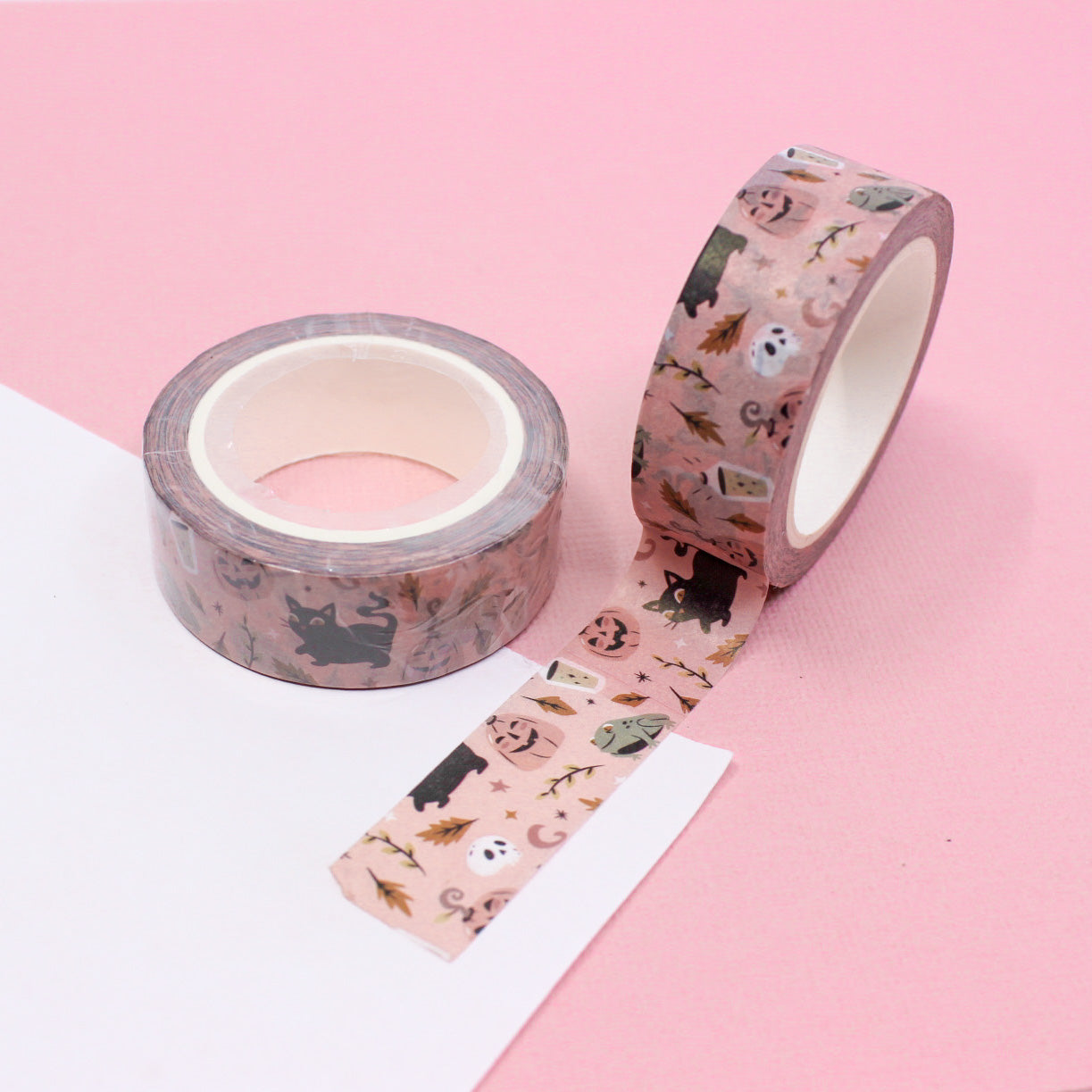 Celebrate Halloween with our Sweet Pumpkins, Skulls, and Black Cat Halloween Washi Tape, featuring delightful pumpkin, skull, and black cat designs. Ideal for adding a playful and festive touch to your projects. This tape is sold at BBB Supplies Craft Shop.