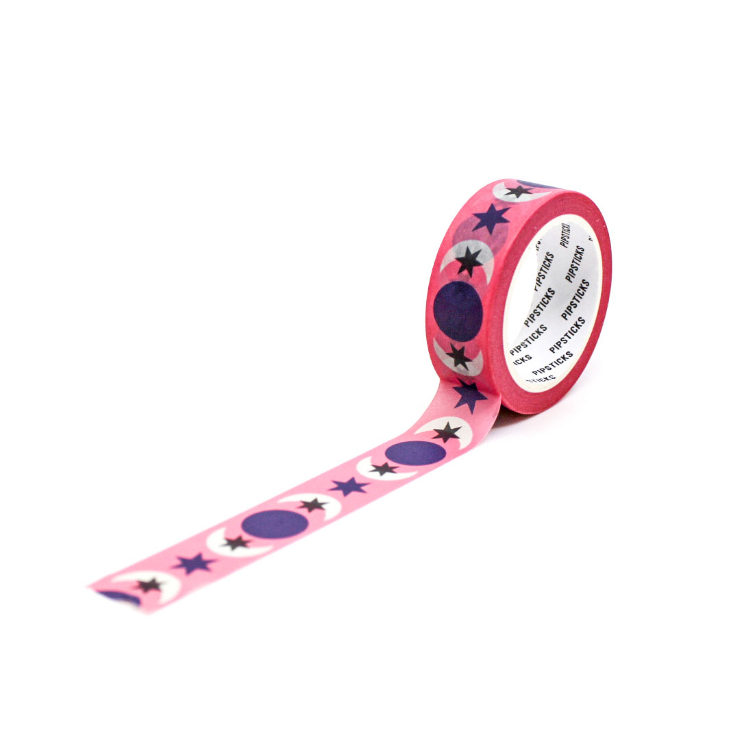 Pink and purple moon and star tape featuring celestial designs, perfect for decorating planners, journals, scrapbooks, and crafts with a magical touch.