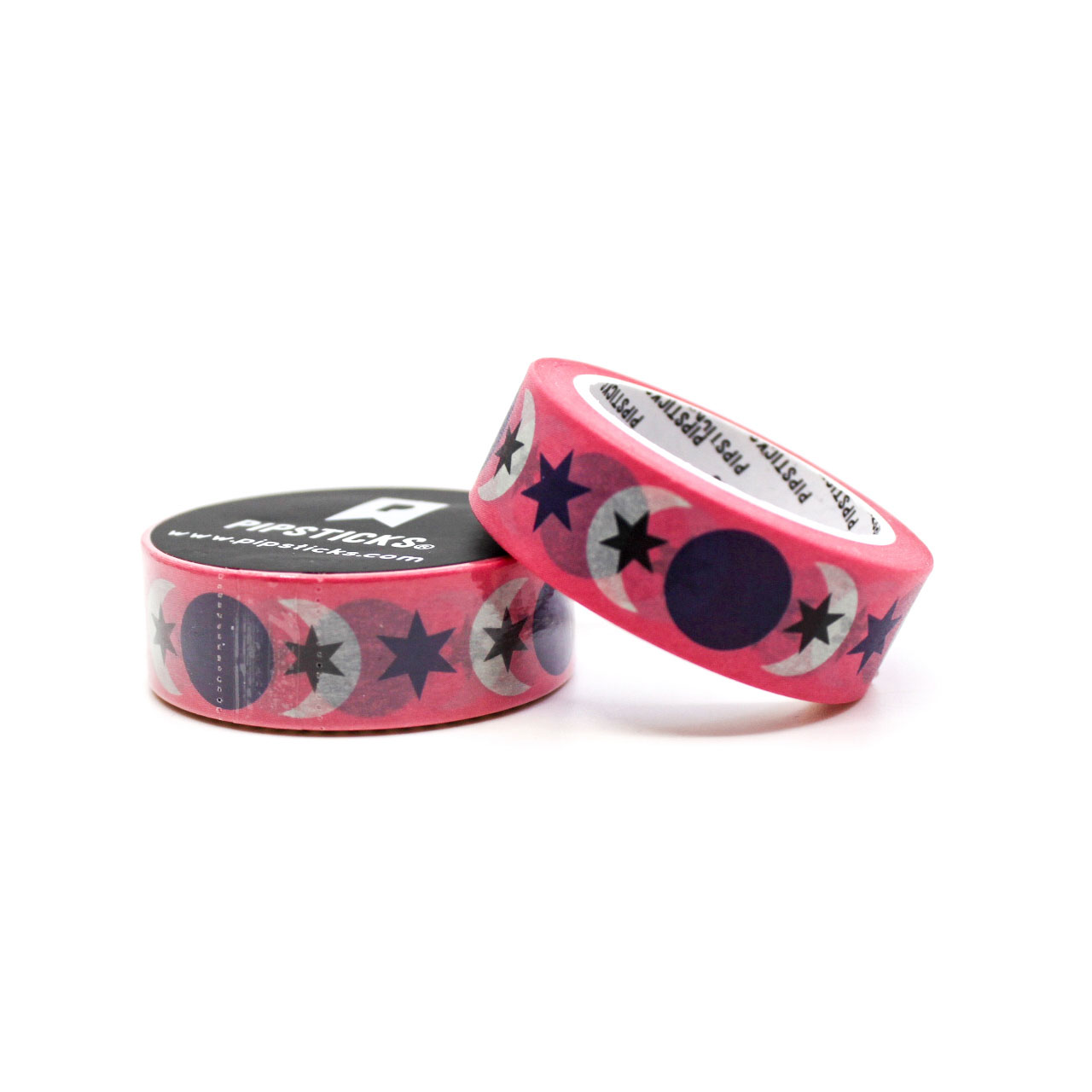 Pink and purple moon and star tape featuring celestial designs, perfect for decorating planners, journals, scrapbooks, and crafts with a magical touch.