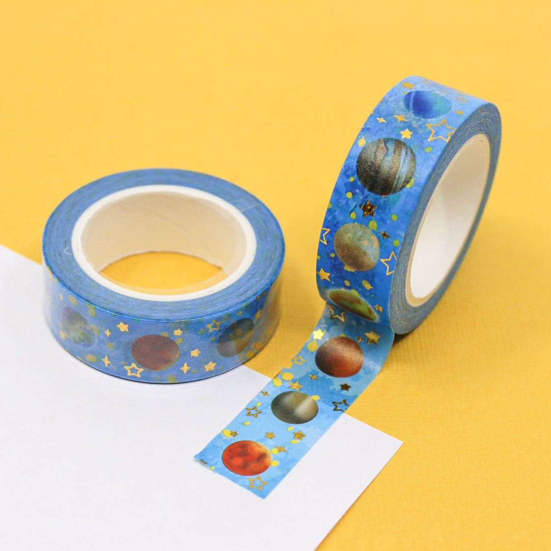 Embark on a cosmic journey with our Outer Space Planets Washi Tape, adorned with vibrant planet illustrations. Ideal for adding a touch of interstellar wonder to your projects. This tape is sold at BBB Supplies Craft Shop.