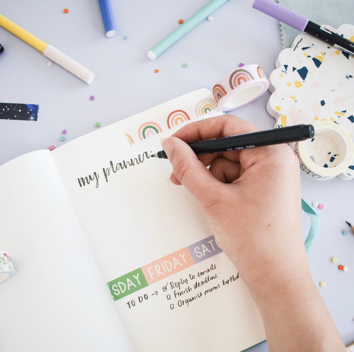 Stay organized with our Days of the Week Washi Tape, featuring the days of the week in a stylish design. Perfect for adding structure and functionality to your planner or journal spreads. This tape is designed by Sarah Frances and sold at BBB Supplies Craft Shop.