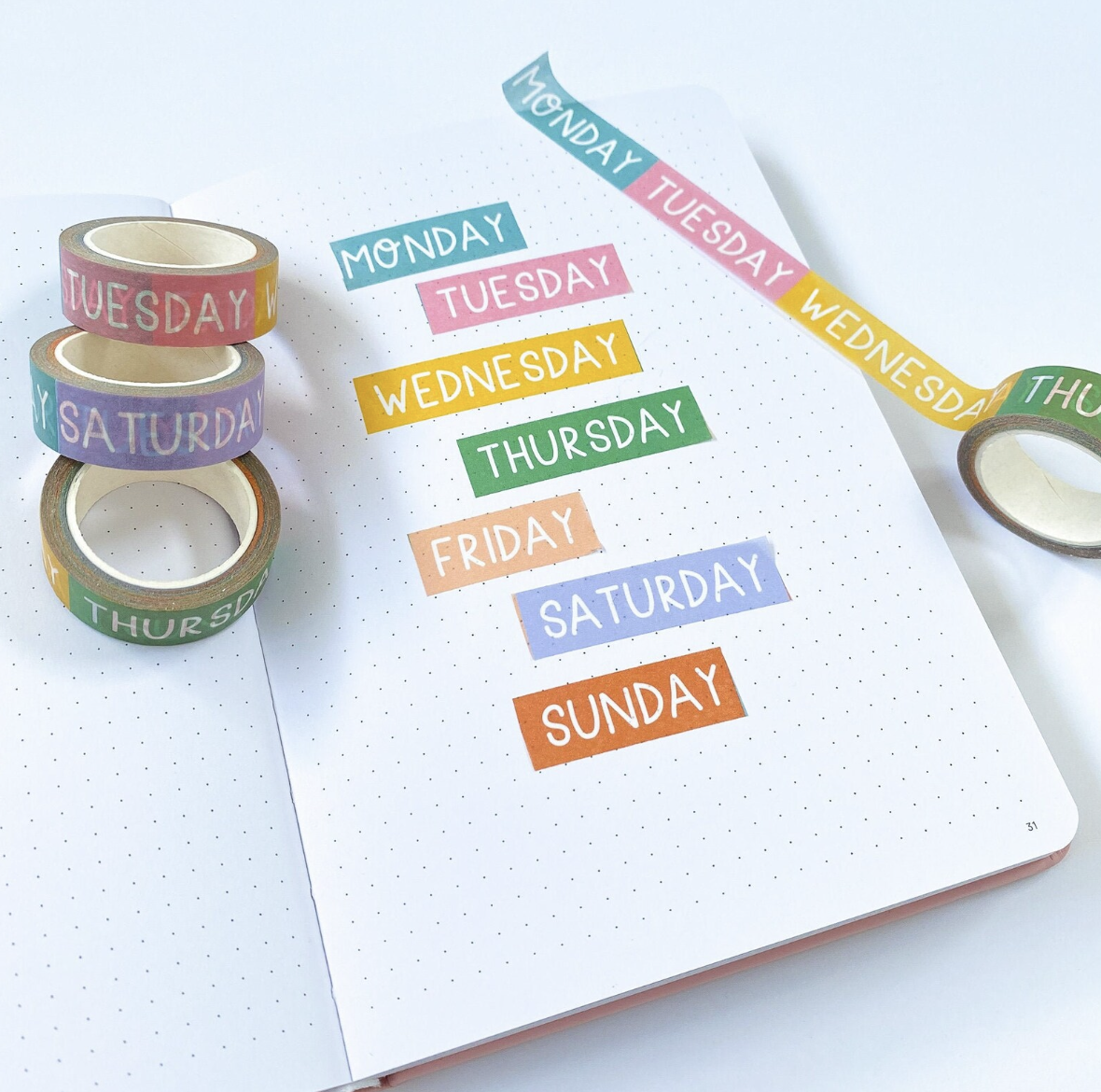 Stay organized with our Days of the Week Washi Tape, featuring the days of the week in a stylish design. Perfect for adding structure and functionality to your planner or journal spreads. This tape is designed by Sarah Frances and sold at BBB Supplies Craft Shop.