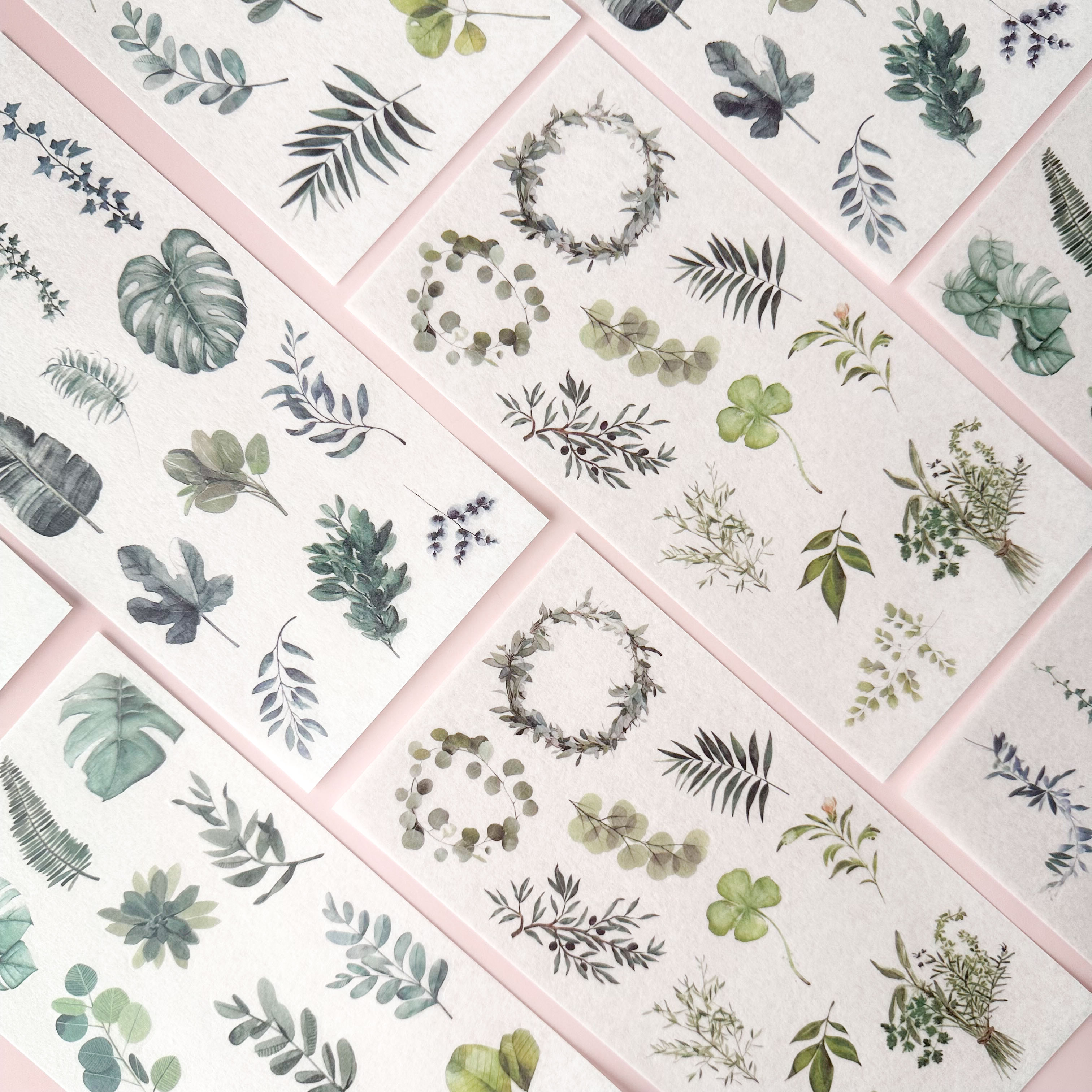 lant and leaf sticker sheet featuring assorted greenery and botanical designs.