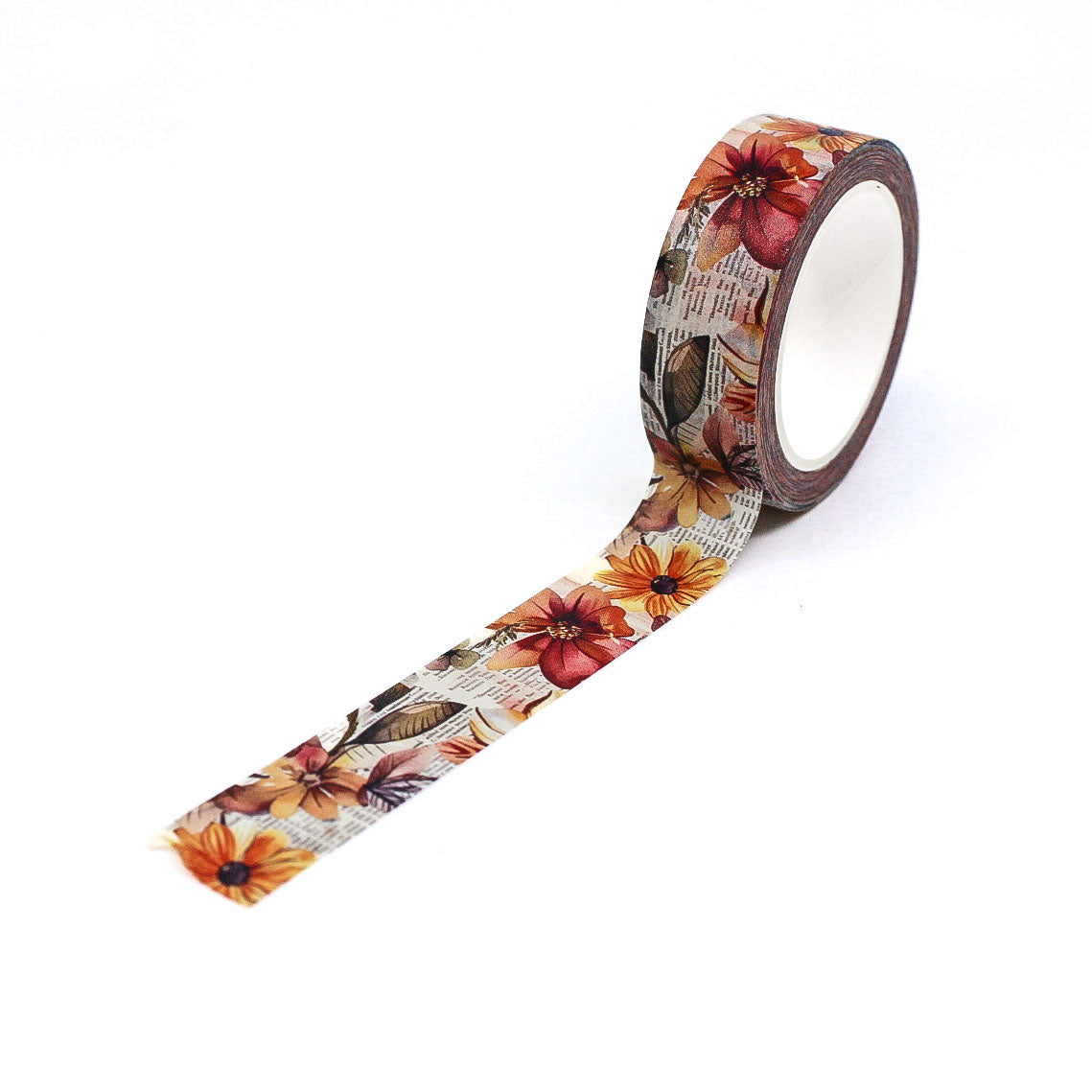 Autumn Pressed Sunflower Floral Washi Tape with vibrant sunflower and fall leaf designs, ideal for seasonal decorations and crafts.
