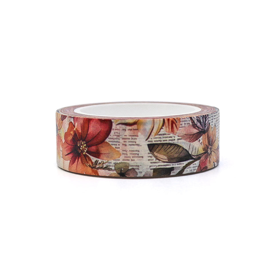 Autumn Pressed Sunflower Floral Washi Tape with vibrant sunflower and fall leaf designs, ideal for seasonal decorations and crafts.