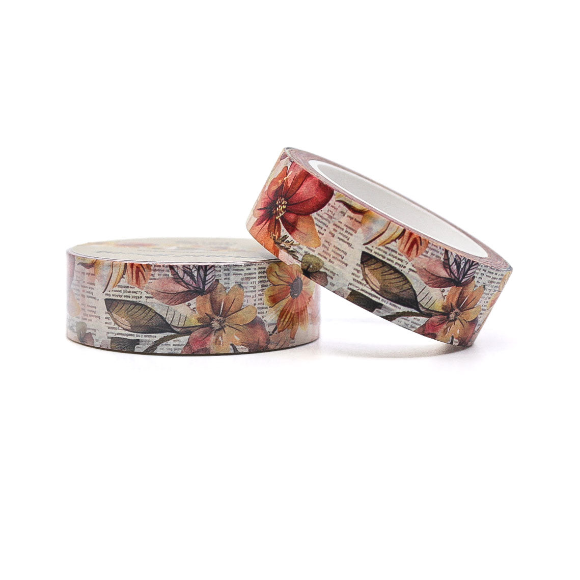 Autumn Pressed Sunflower Floral Washi Tape with vibrant sunflower and fall leaf designs, ideal for seasonal decorations and crafts.