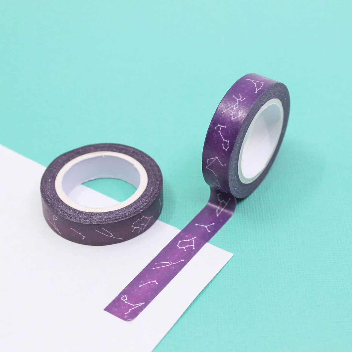 Decorate your crafts with this mystical washi tape featuring the twelve zodiac constellation symbols in a beautiful purple hue. Perfect for adding a celestial touch to your journals, scrapbooks, or planners. This tape is sold at BBB Supplies Craft Shop.