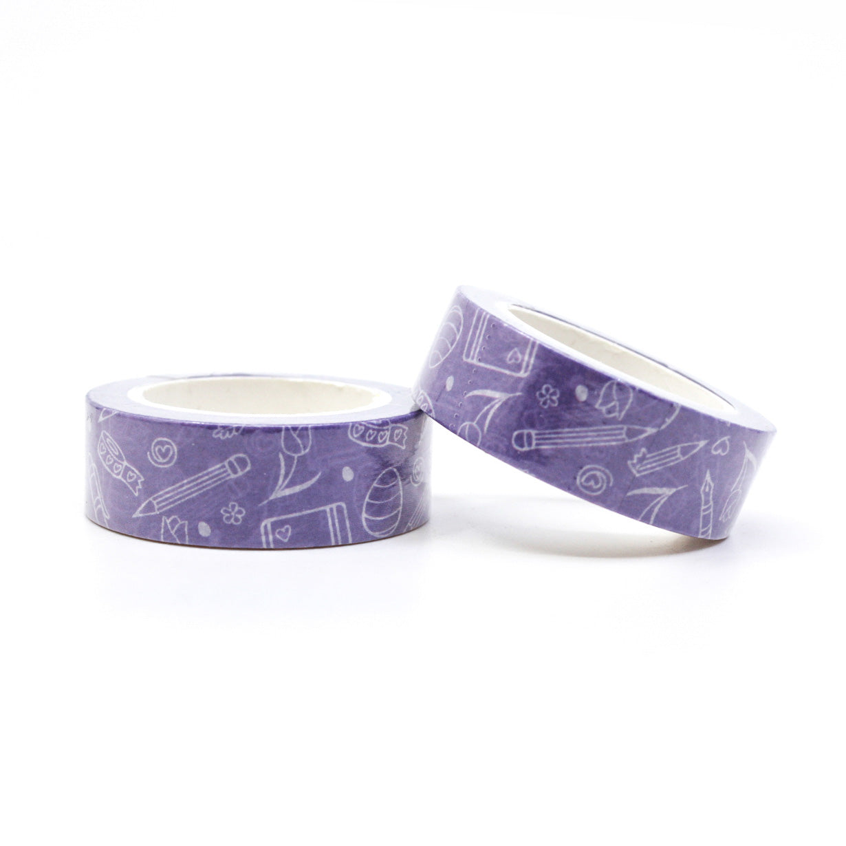  Purple Spring Planner Objects Washi Tape: This washi tape features various spring-themed planner objects in shades of purple, perfect for adding a touch of spring to your planner or journal. This tape is sold at BBB Supplies Craft Shop.
