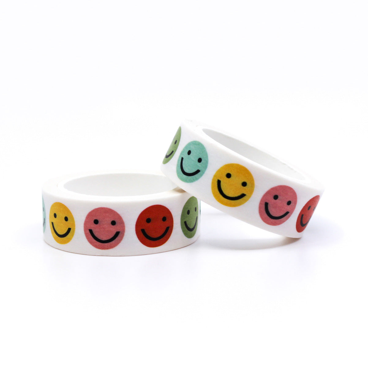 Vibrant Rainbow Colors Smiley Face Washi Tape, featuring cheerful expressions on a colorful background, adding a playful touch to your creative projects. This tape is from Worthwhile Papers and sold at BBB Supplies Craft Shop.