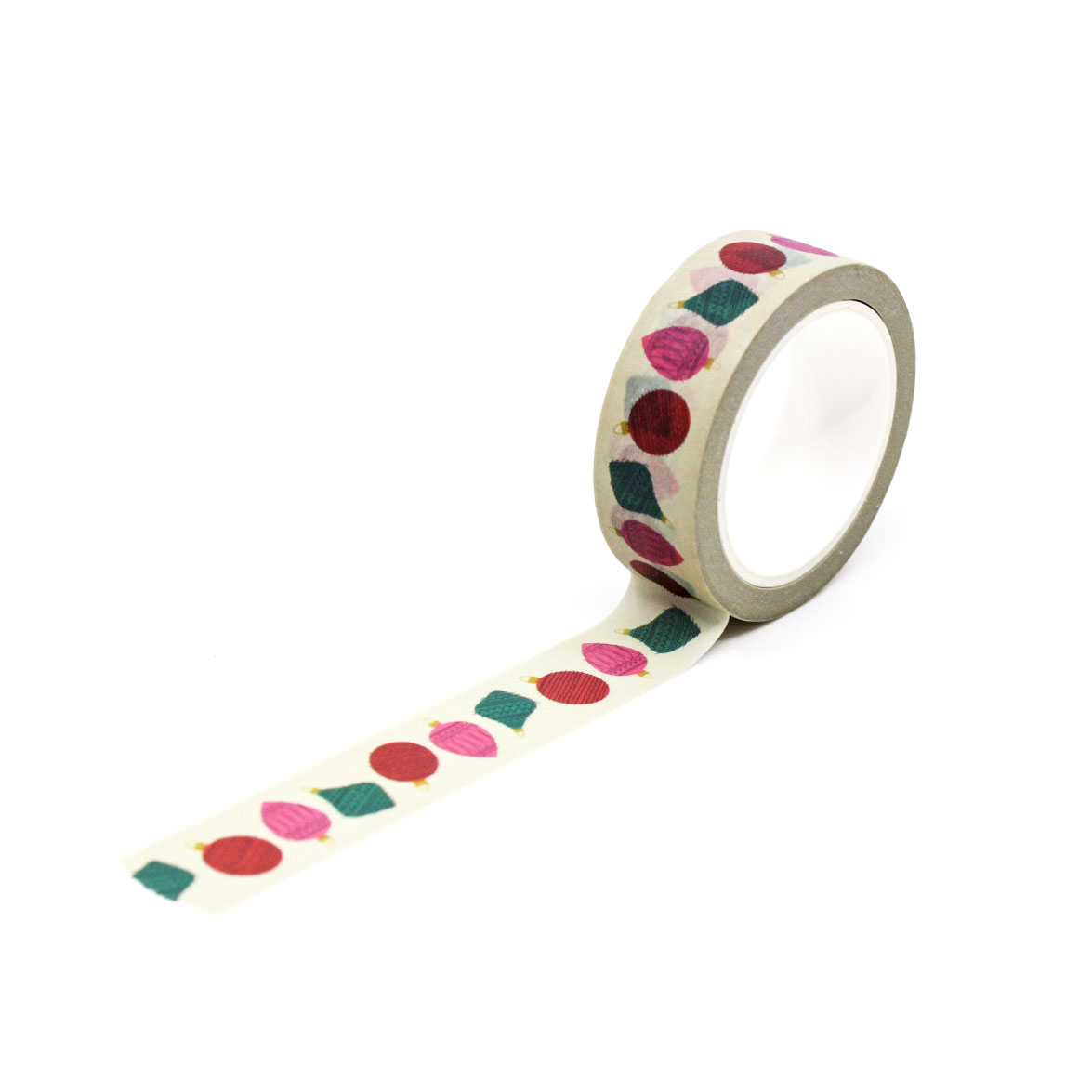 Vintage-inspired Christmas ornament washi tape for scrapbooking on white background.