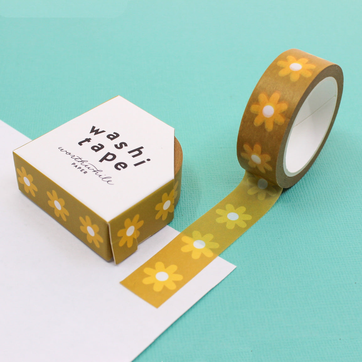 Yellow Daisy Motif Washi Tape, evoking nostalgia with its charming floral pattern, perfect for adding a touch of warmth and vintage flair to your projects. This tape is from Worthwhile Paper and sold at BBB Supplies Craft Shop.