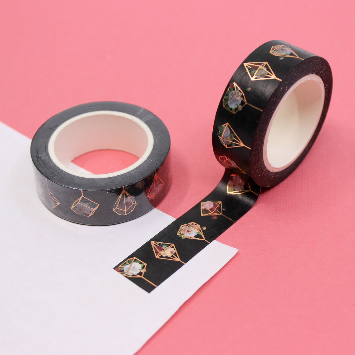 Enhance your projects with our Rose Gold Terrarium Succulent Washi Tape, featuring elegant terrariums and lush succulent plants in shimmering rose gold. Ideal for adding a touch of botanical beauty and luxury. This tape is sold at BBB Supplies Craft Shop.