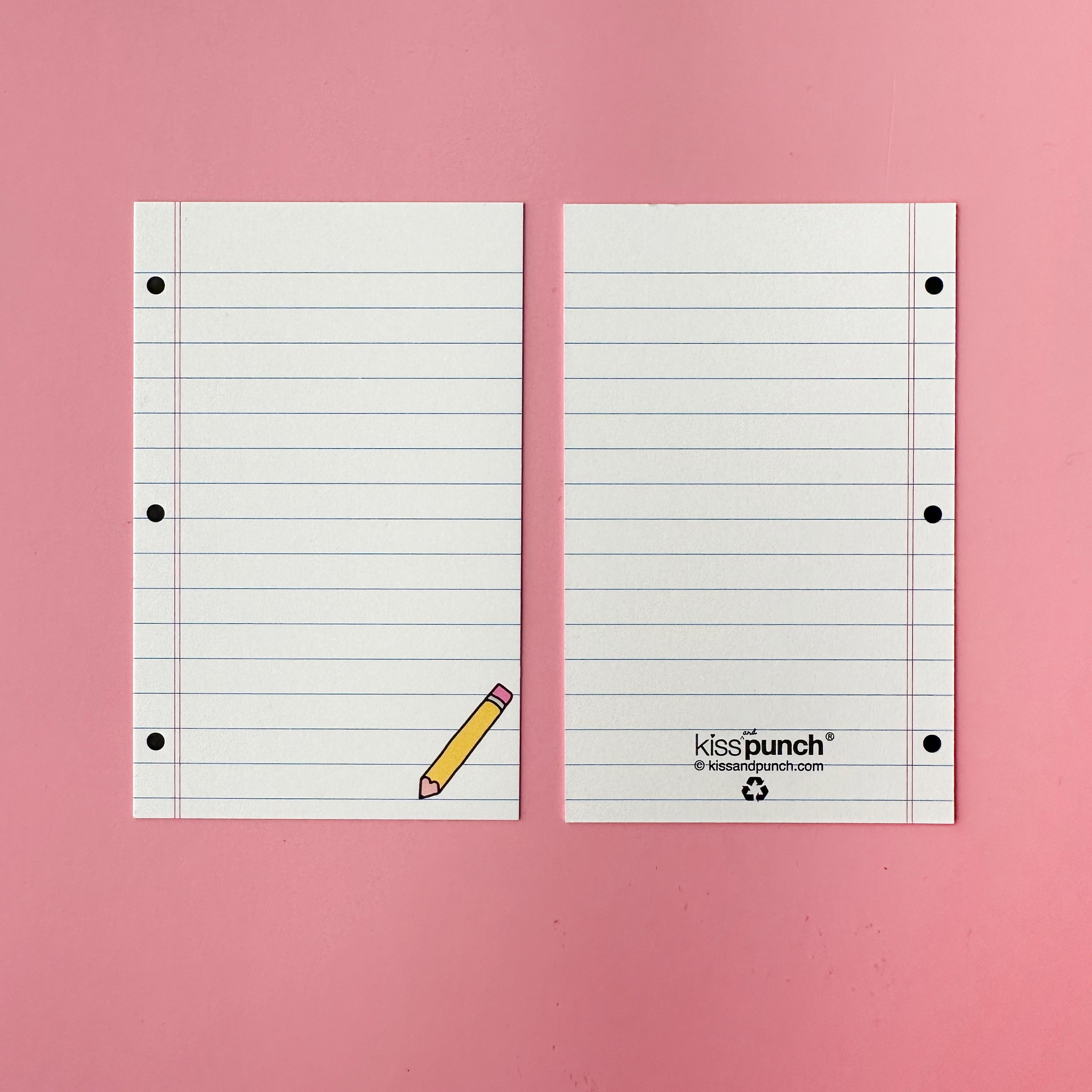 Mini School Paper & Pencil Notecards with a playful classroom-inspired design of lined paper and pencils, perfect for quick notes, thank-yous, or teacher gifts. Fun and nostalgic stationery.