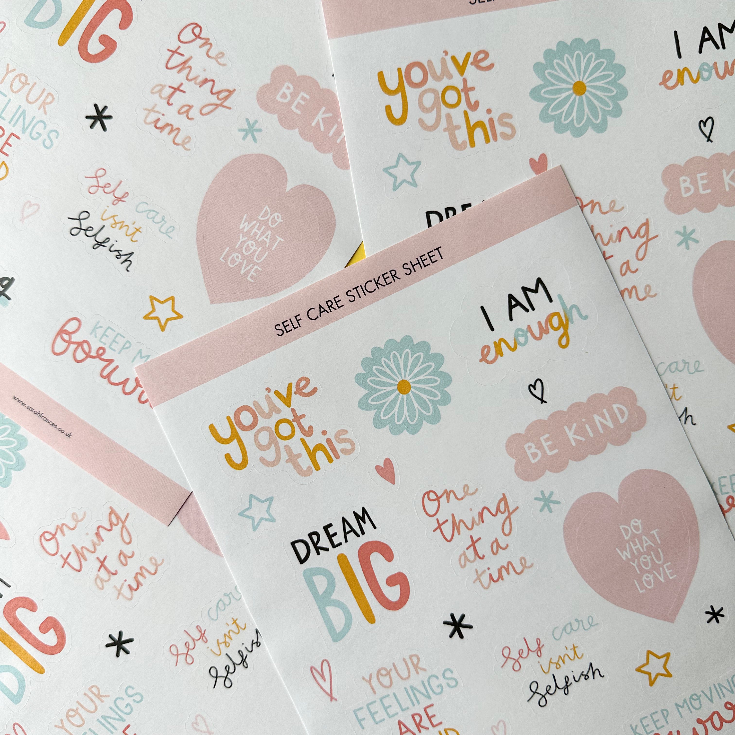 Prioritize self-care with our Self Care Sticker Sheet, featuring a variety of self-care-related stickers. Ideal for adding a reminder to nurture your well-being in your planner or journal. These stickers are from Sarah Frances and sold at BBB Supplies Craft Shop.