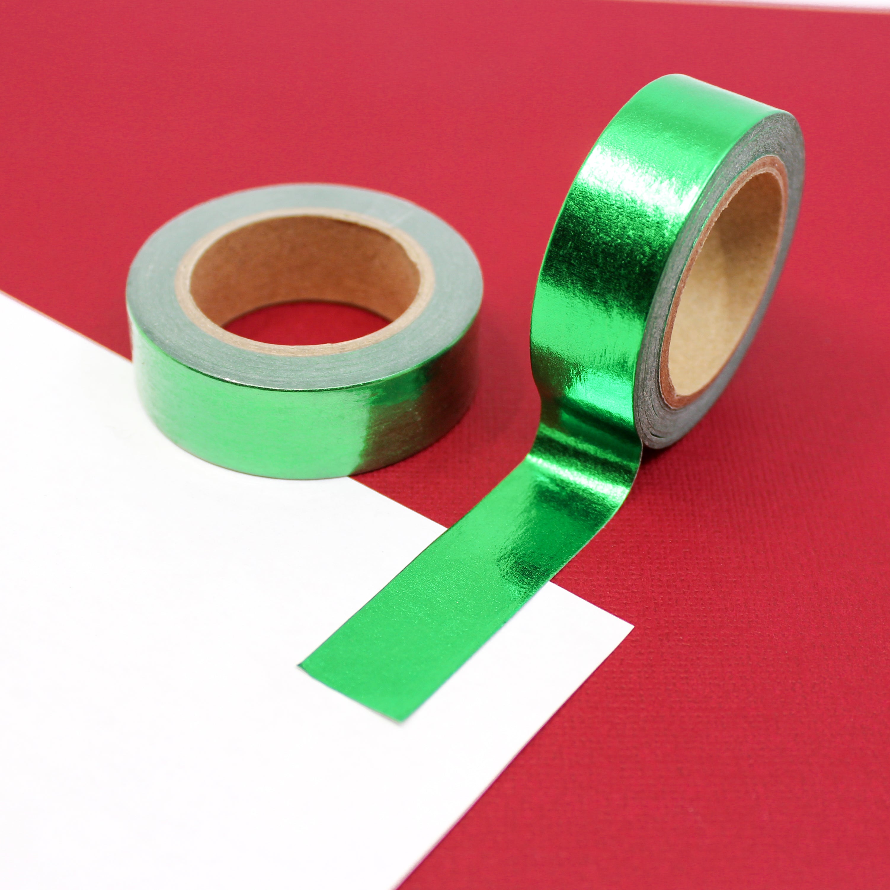 Elevate your projects with our captivating green foil washi tape, showcasing a vibrant green color with a luxurious foil sheen for a glamorous touch. This tape is sold at BBB Supplies Craft Shop.