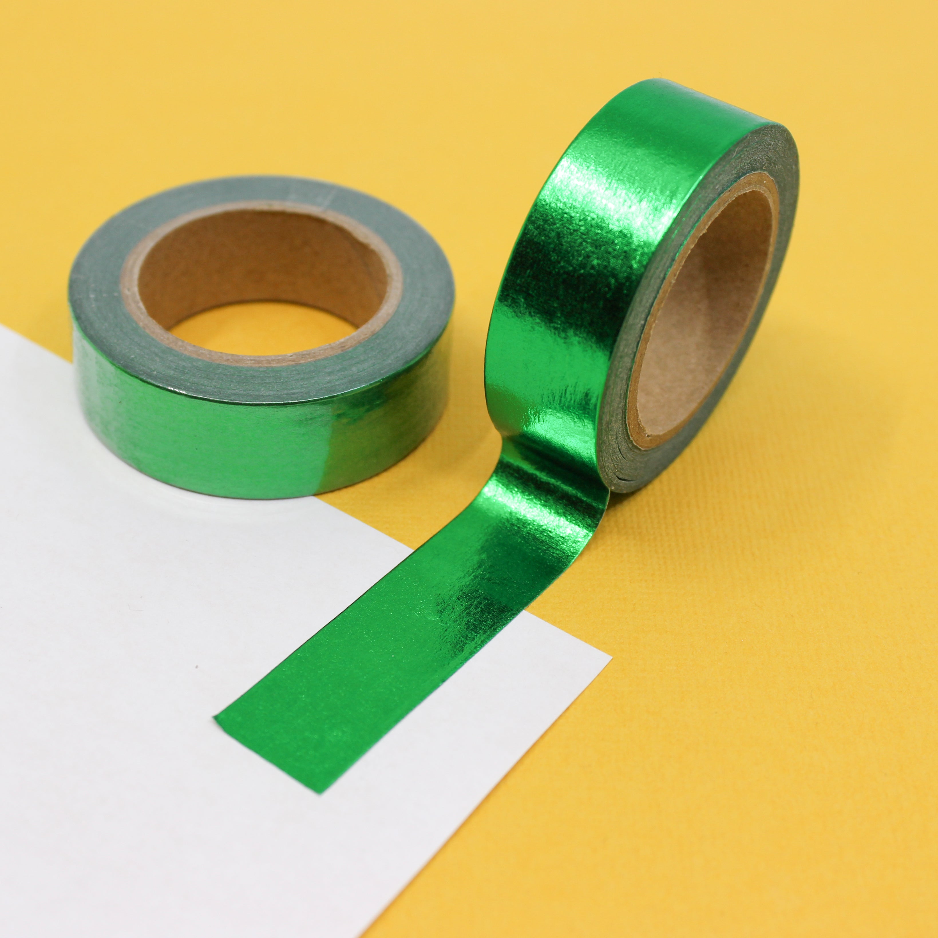 Elevate your projects with our captivating green foil washi tape, showcasing a vibrant green color with a luxurious foil sheen for a glamorous touch. This tape is sold at BBB Supplies Craft Shop.
