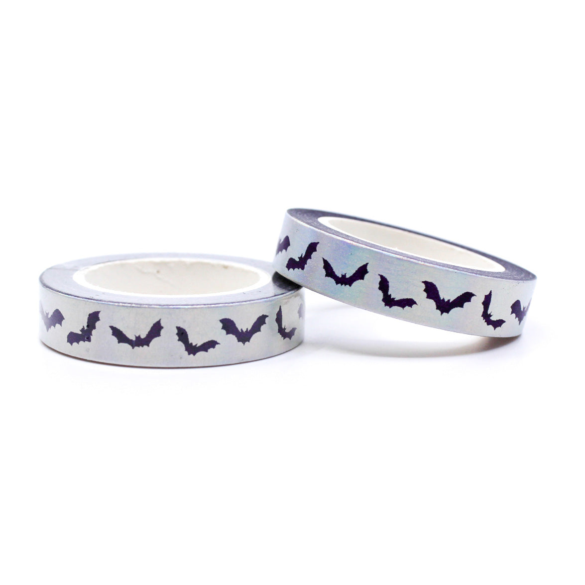 Get in the Halloween spirit with our Silver Foil Spooky Bats Washi Tape, featuring a haunting pattern of bats in shimmering silver foil. Ideal for adding a spooky and stylish touch to your projects. This tape is sold at BBB Supplies Craft Shop.