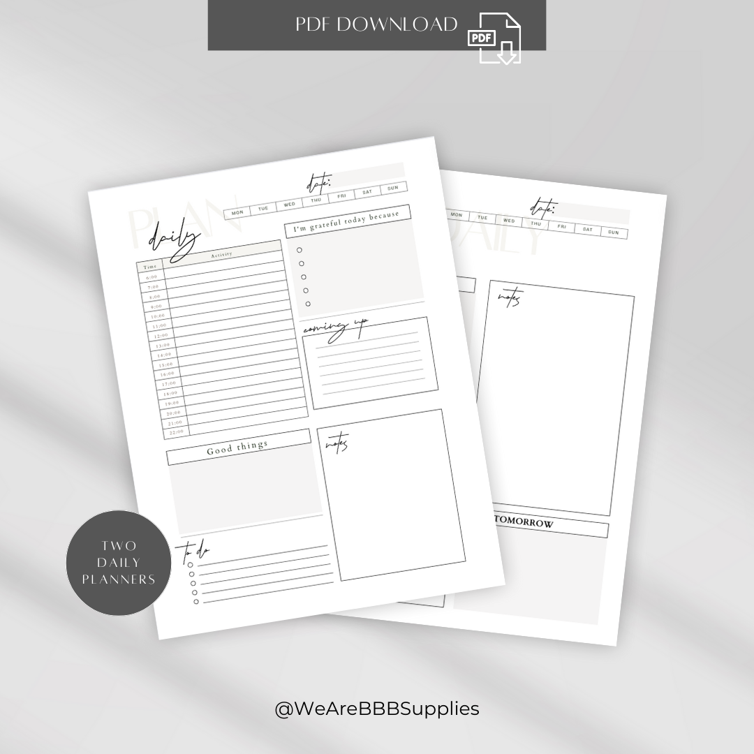 Two Stylish Daily Planners printables from BBB Supplies Craft Shop.
