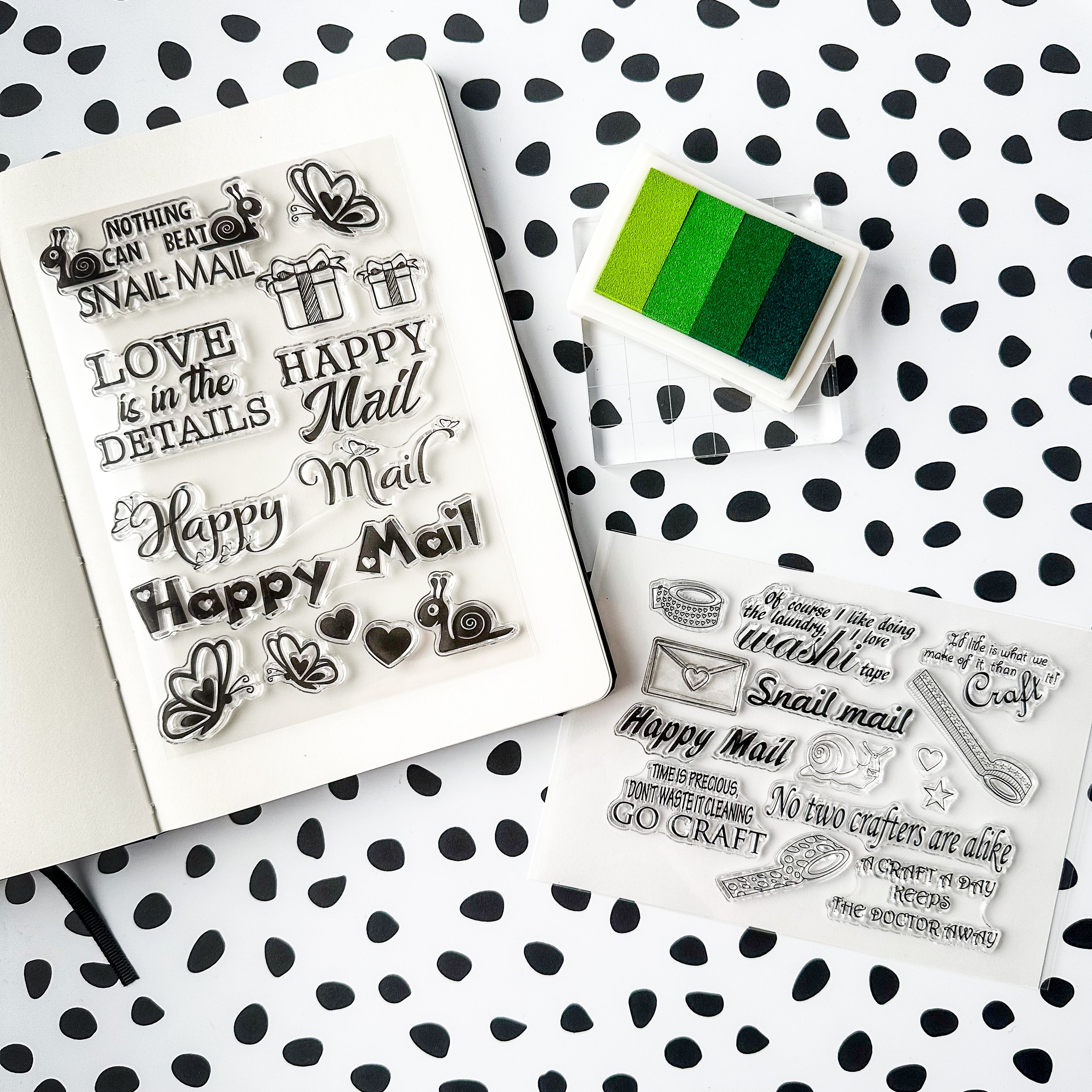 Elevate your crafting and correspondence with this delightful set of washi tape and snail mail-themed stamps. Whether you're creating handmade cards, decorating scrapbook pages, or sending thoughtful letters, this set is sure to inspire your creativity. These stamps are sold at BBB Supplies Craft Shop.